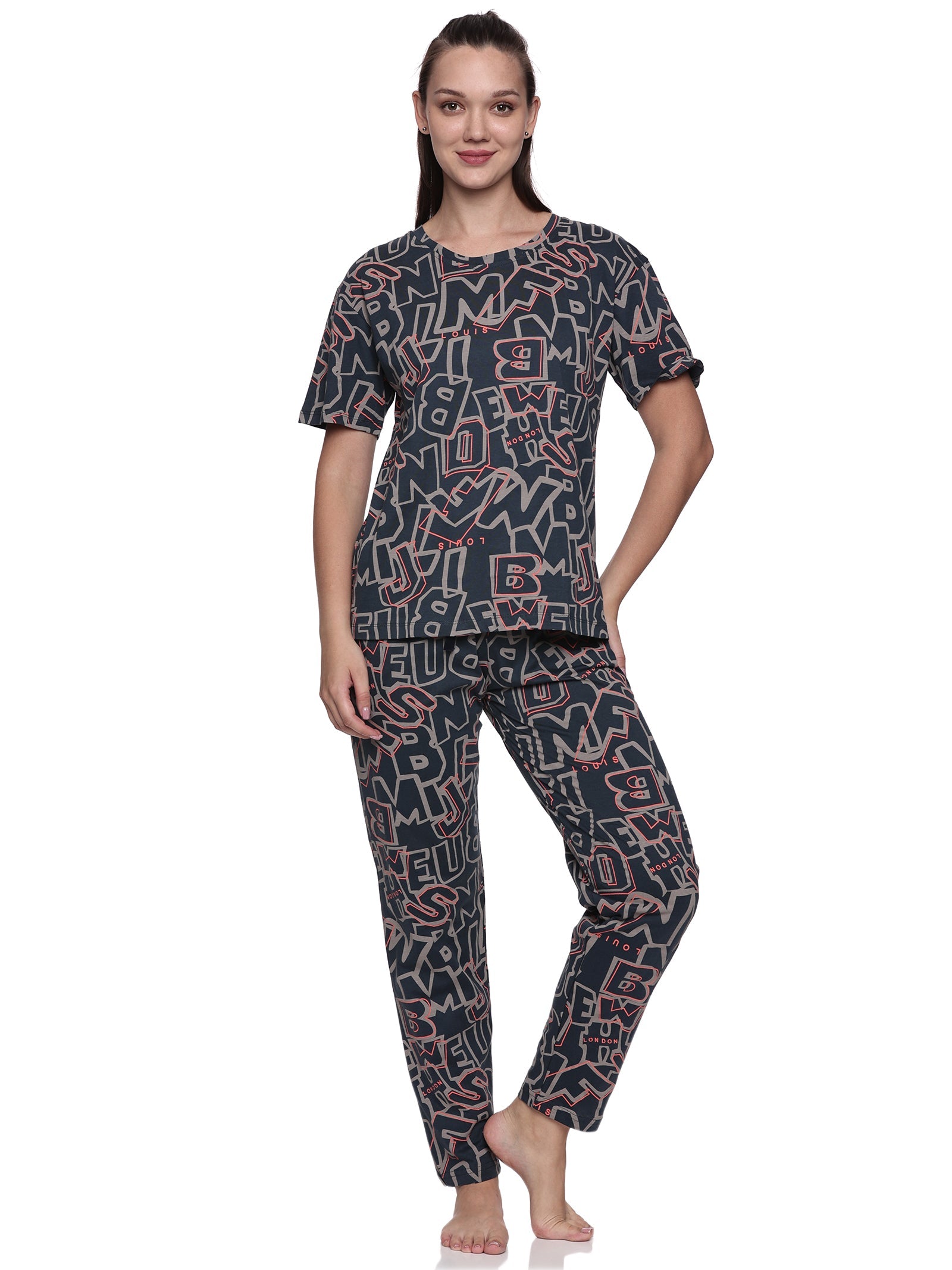 Cotton Lycra Drop Sleeve Printed T-shirt and Pant Set - 6345 B Teens Lifestyle