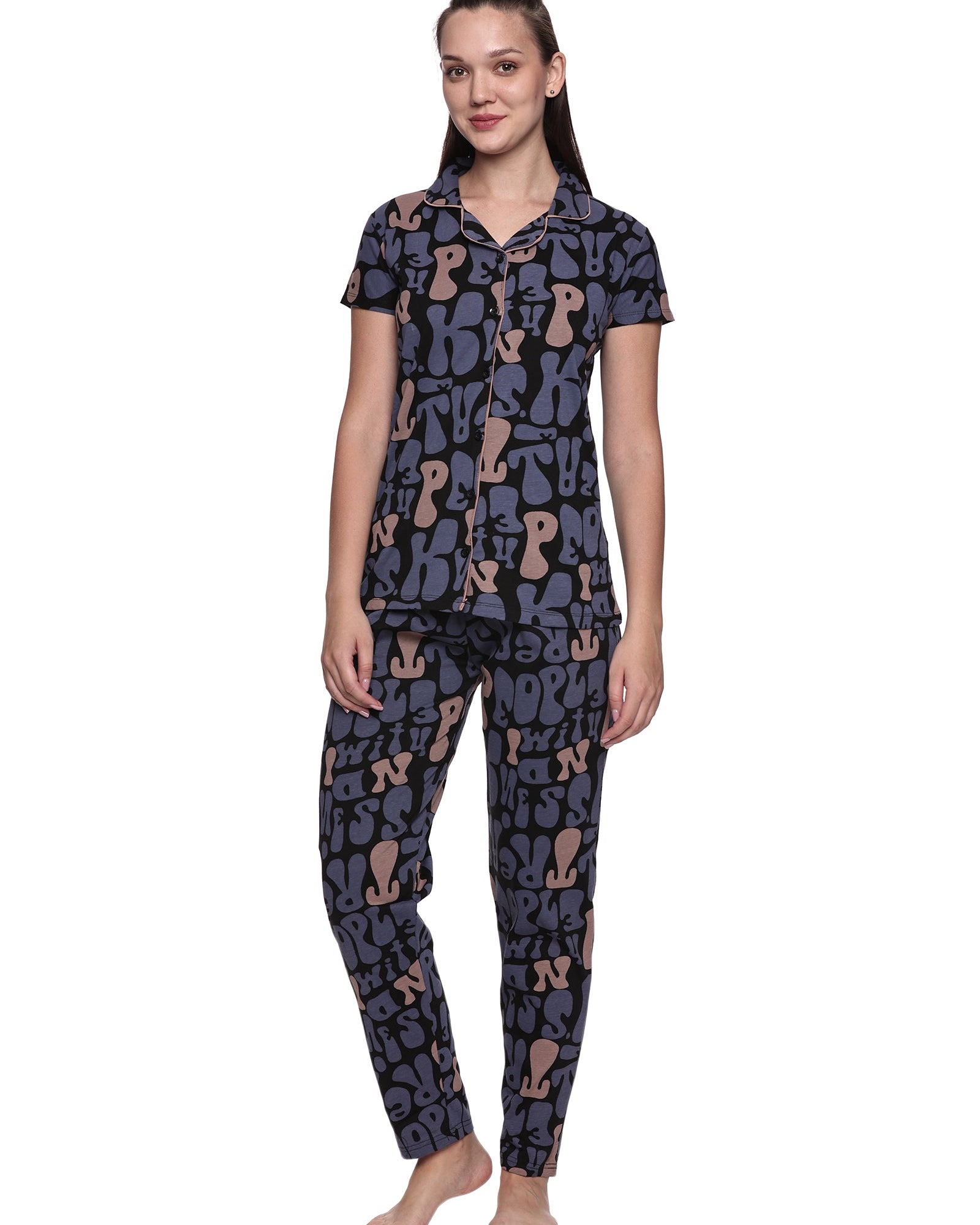 Cotton Lycra Short Sleeve Printed Shirt and Pant Set - 6455 A Teens Lifestyle