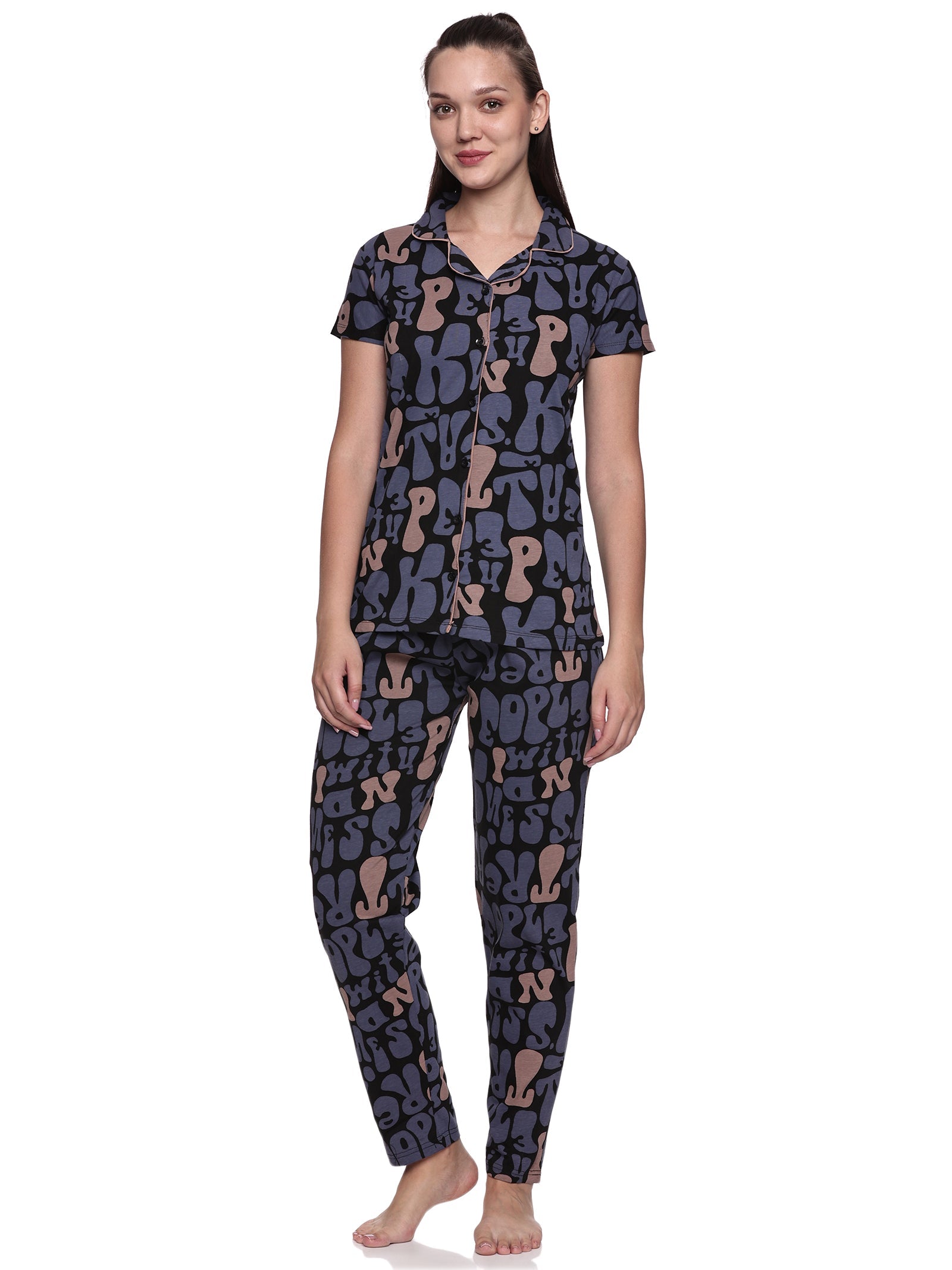 Cotton Lycra Short Sleeve Printed Shirt and Pant Set - 6455 A Teens Lifestyle