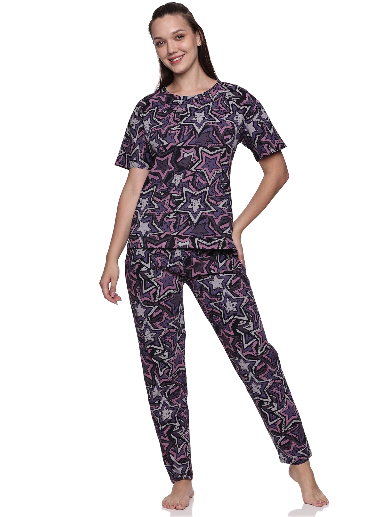 Cotton Lycra Drop Sleeve Printed T-shirt and Pant Set - 6351 B Teens Lifestyle