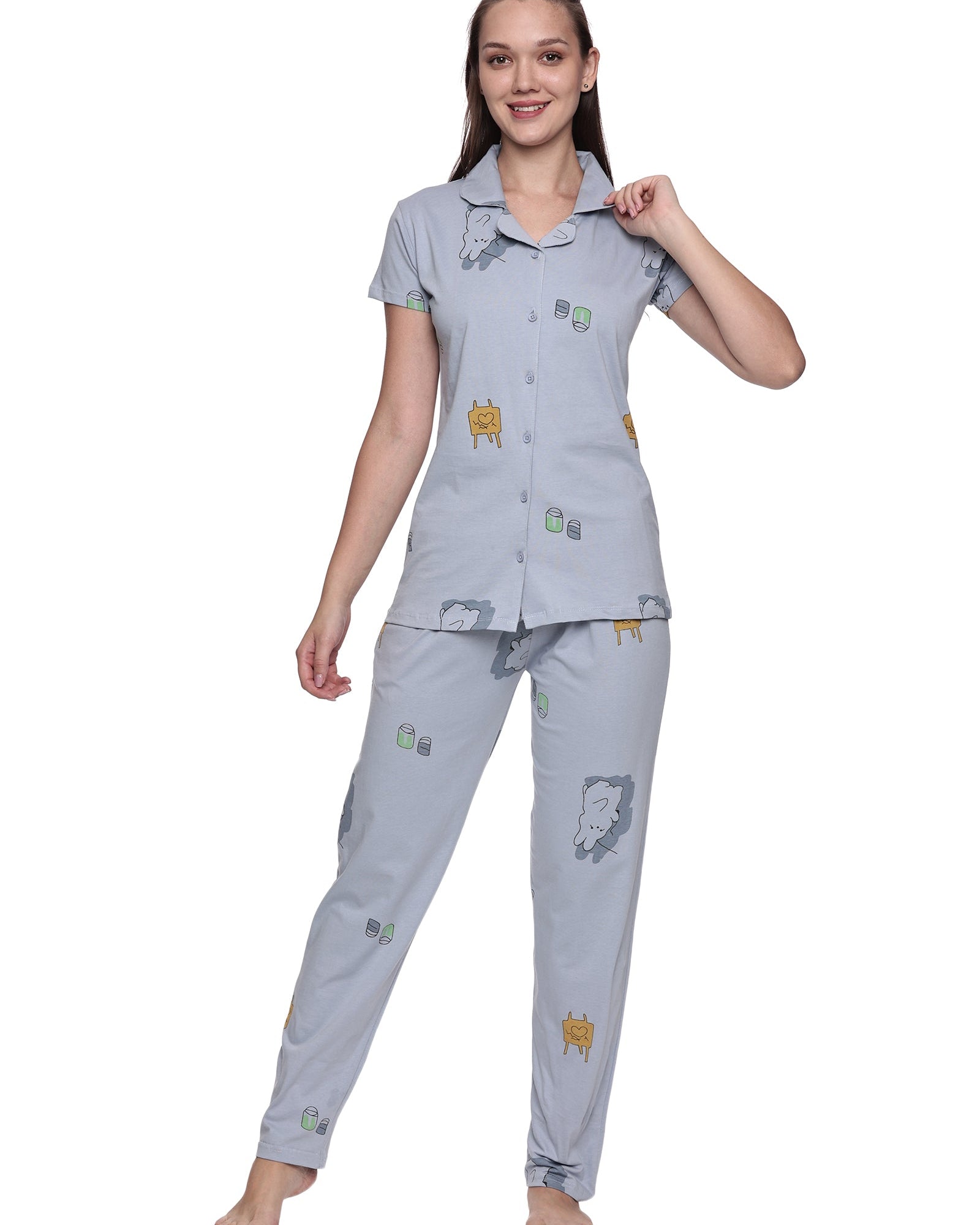 Cotton Lycra Short Sleeve Printed Shirt and Pant Set - 6564 B Teens Lifestyle