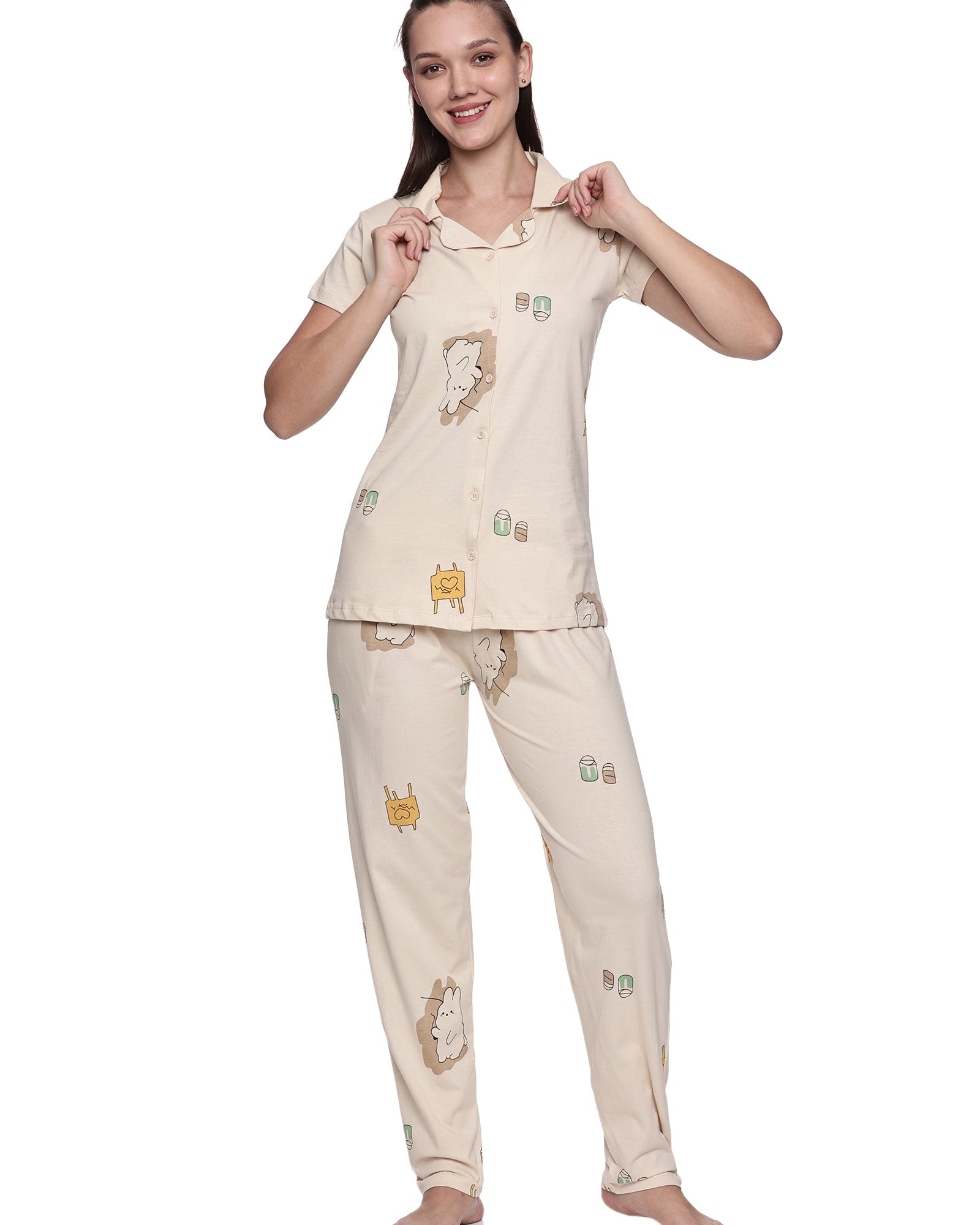 Cotton Lycra Short Sleeve Printed Shirt and Pant Set - 6564 A Teens Lifestyle