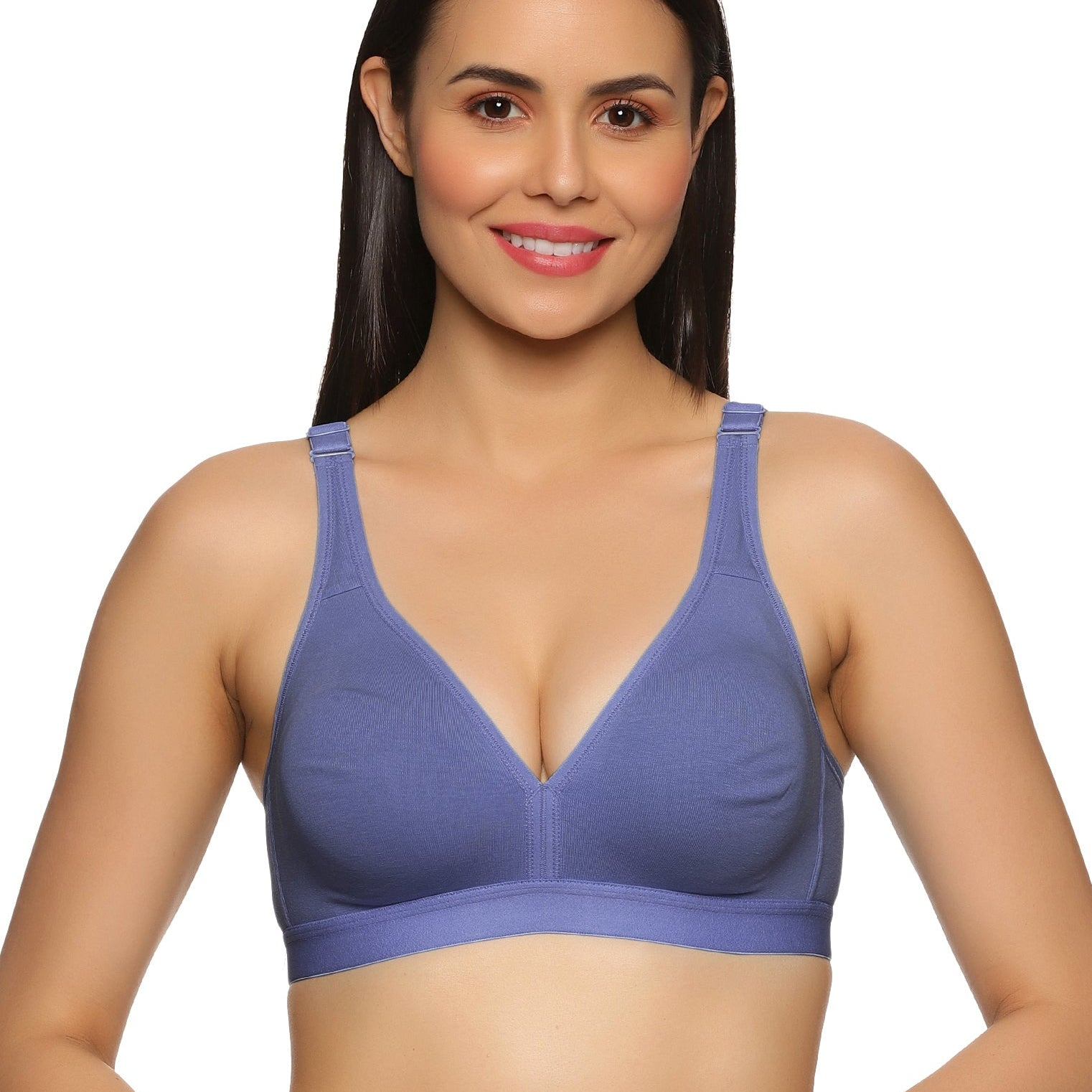 best quality Prussian Blue color floret bra for women online in all size- front view