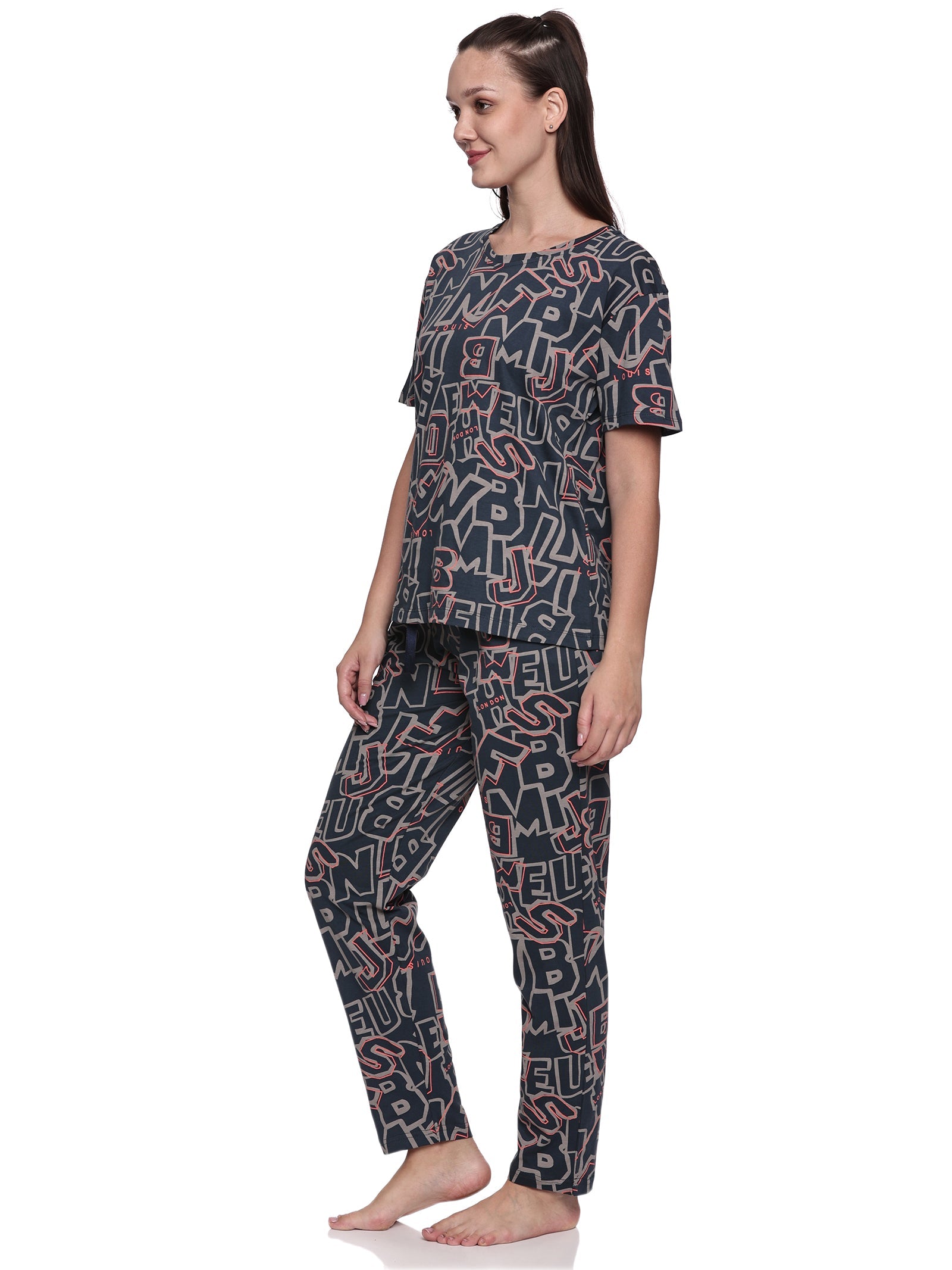 Cotton Lycra Drop Sleeve Printed T-shirt and Pant Set - 6345 B Teens Lifestyle