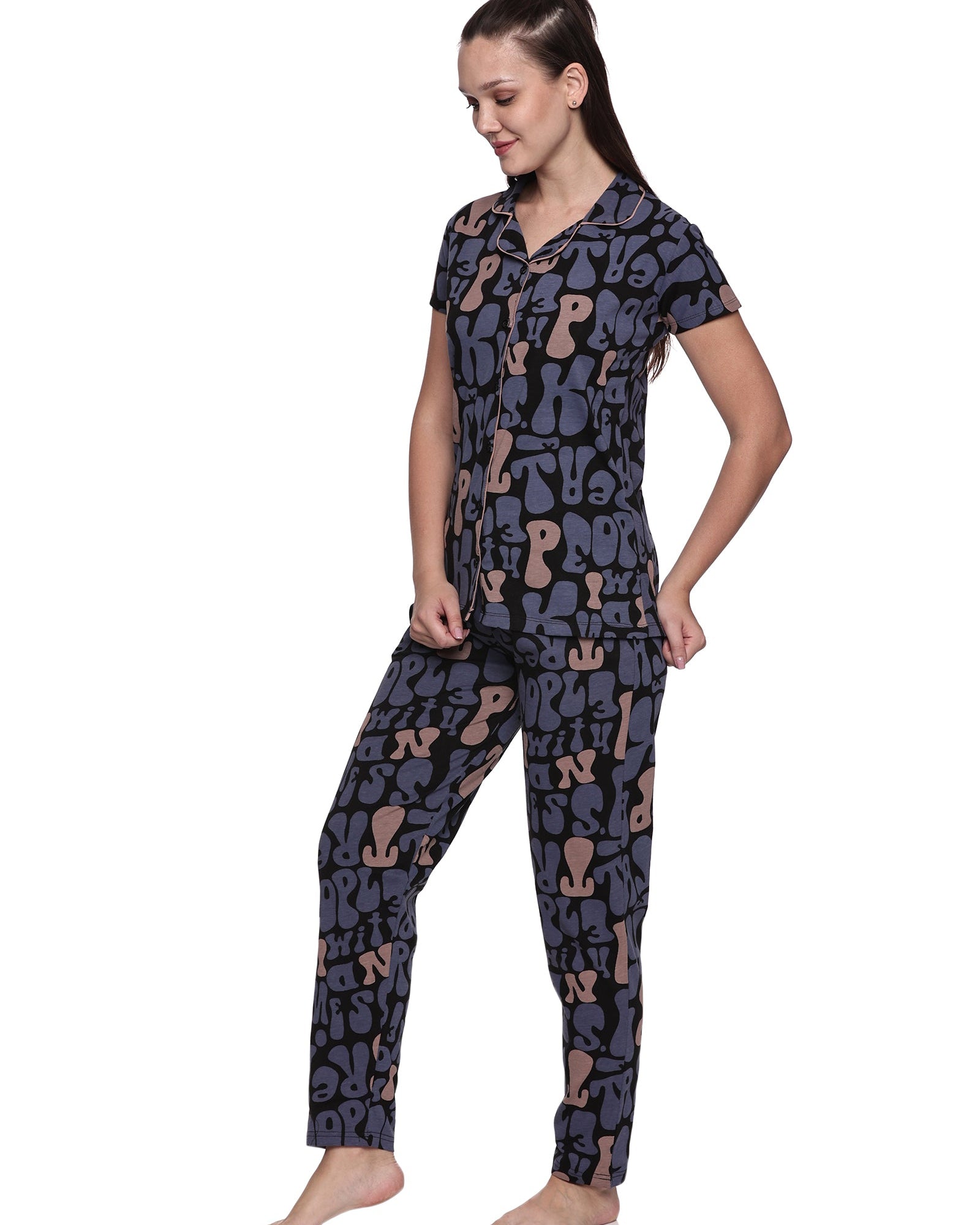 Cotton Lycra Short Sleeve Printed Shirt and Pant Set - 6455 A Teens Lifestyle