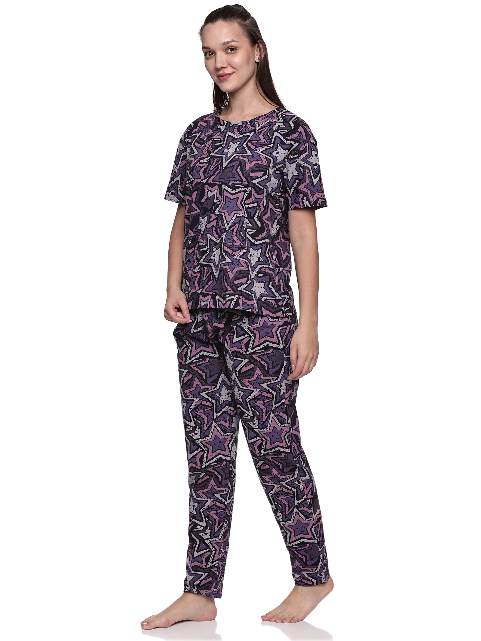 Cotton Lycra Drop Sleeve Printed T-shirt and Pant Set - 6351 B Teens Lifestyle