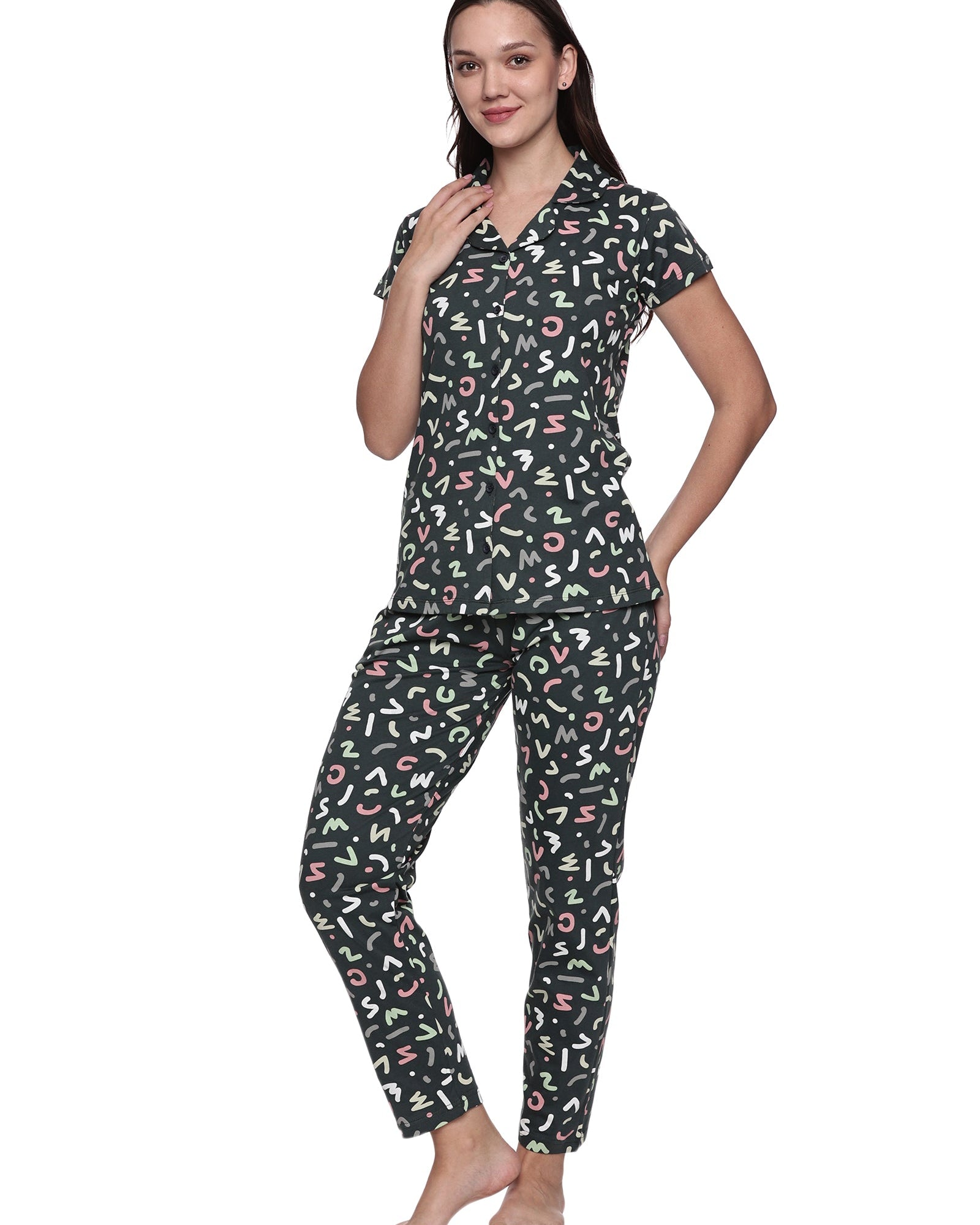 Cotton Lycra Short Sleeve Printed Shirt and Pant Set - 6497 A Teens Lifestyle
