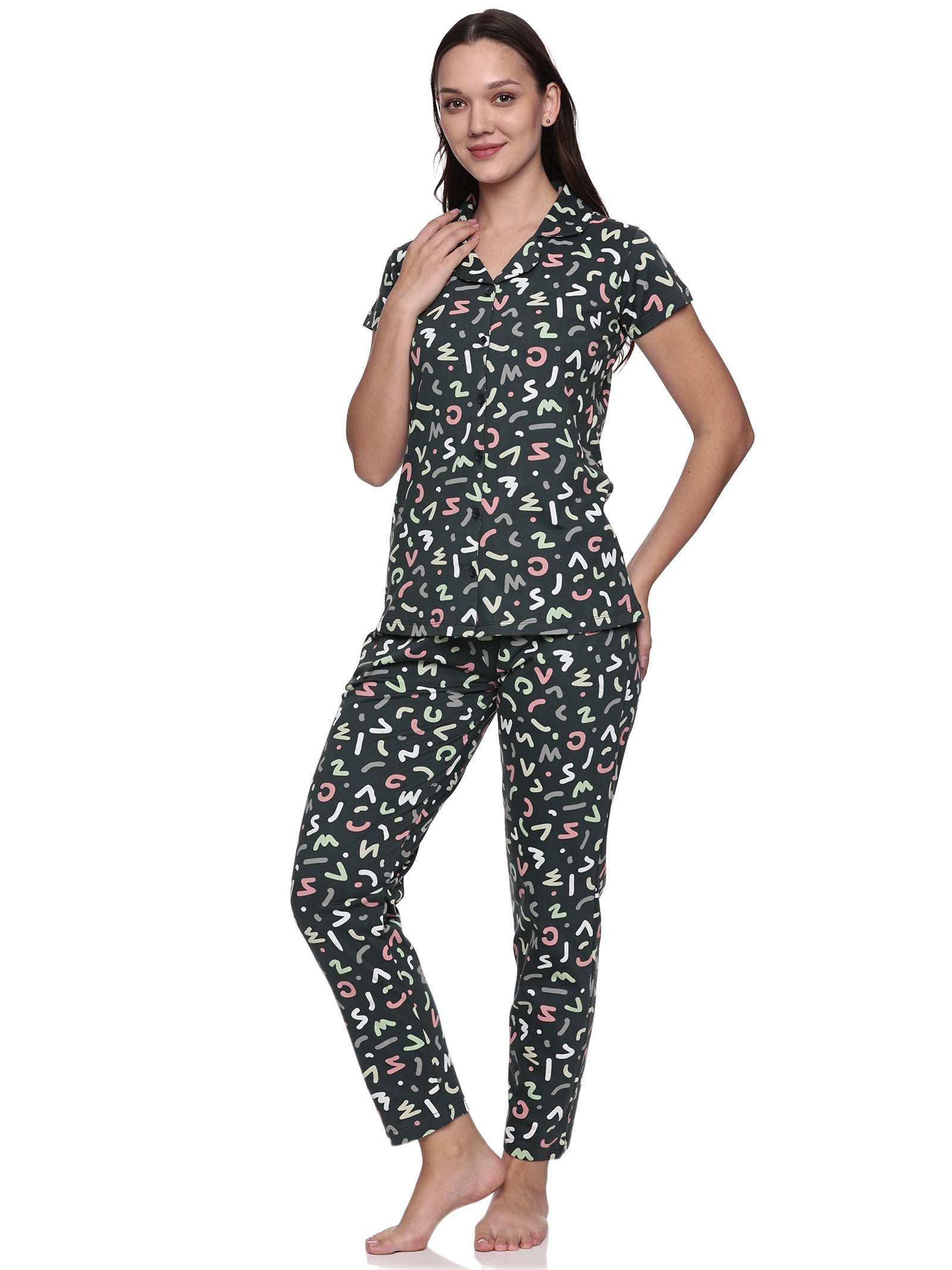 Cotton Lycra Short Sleeve Printed Shirt and Pant Set - 6497 A Teens Lifestyle
