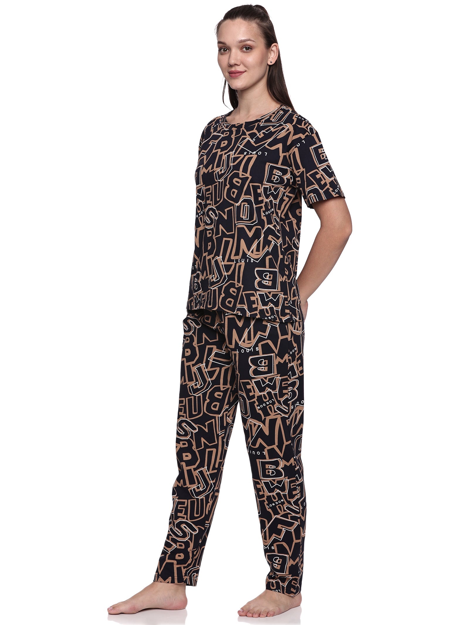 Cotton Lycra Drop Sleeve Printed T-shirt and Pant Set - 6345 A Teens Lifestyle