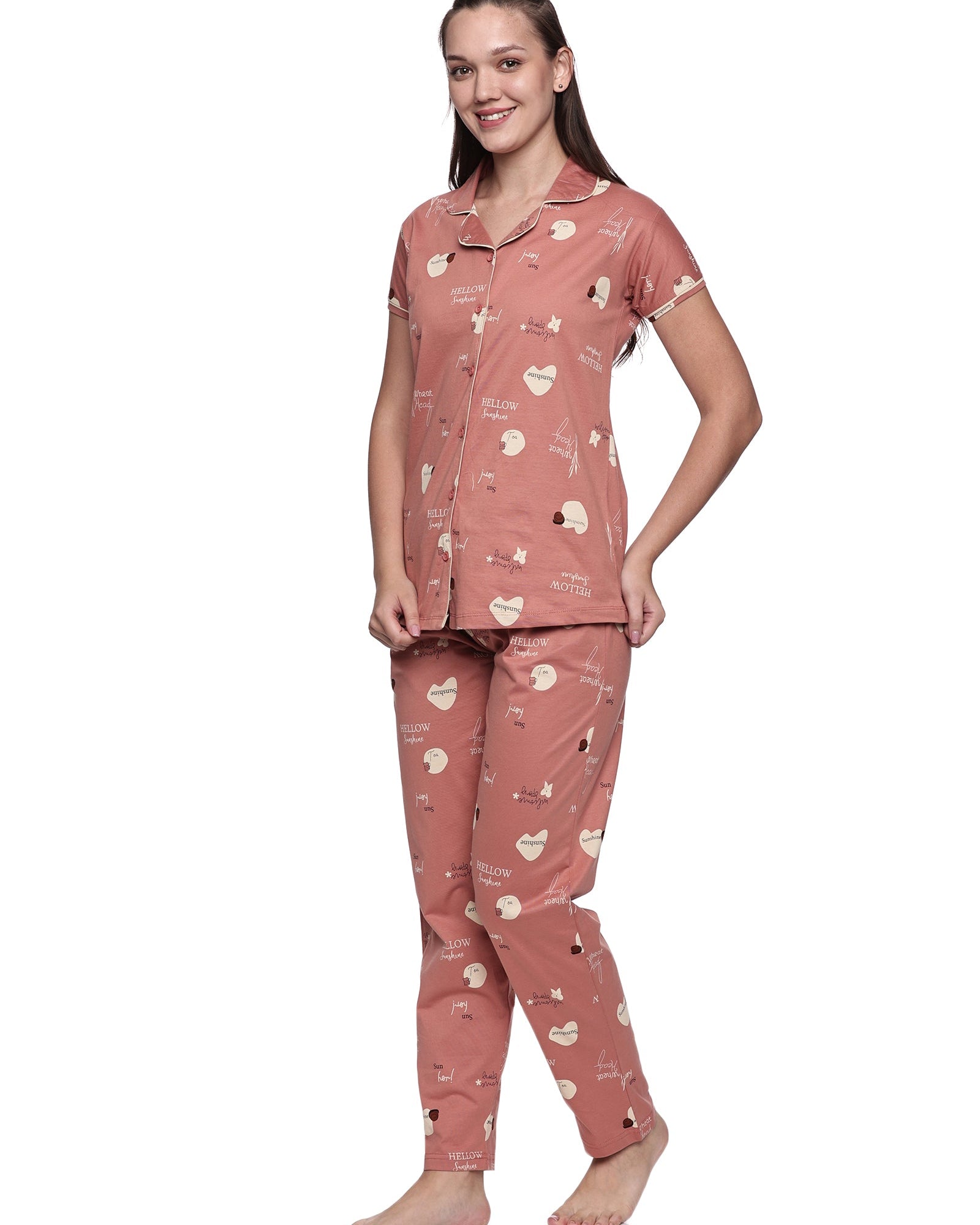 Cotton Lycra Short Sleeve Printed Shirt and Pant Set - 6555 A Teens Lifestyle