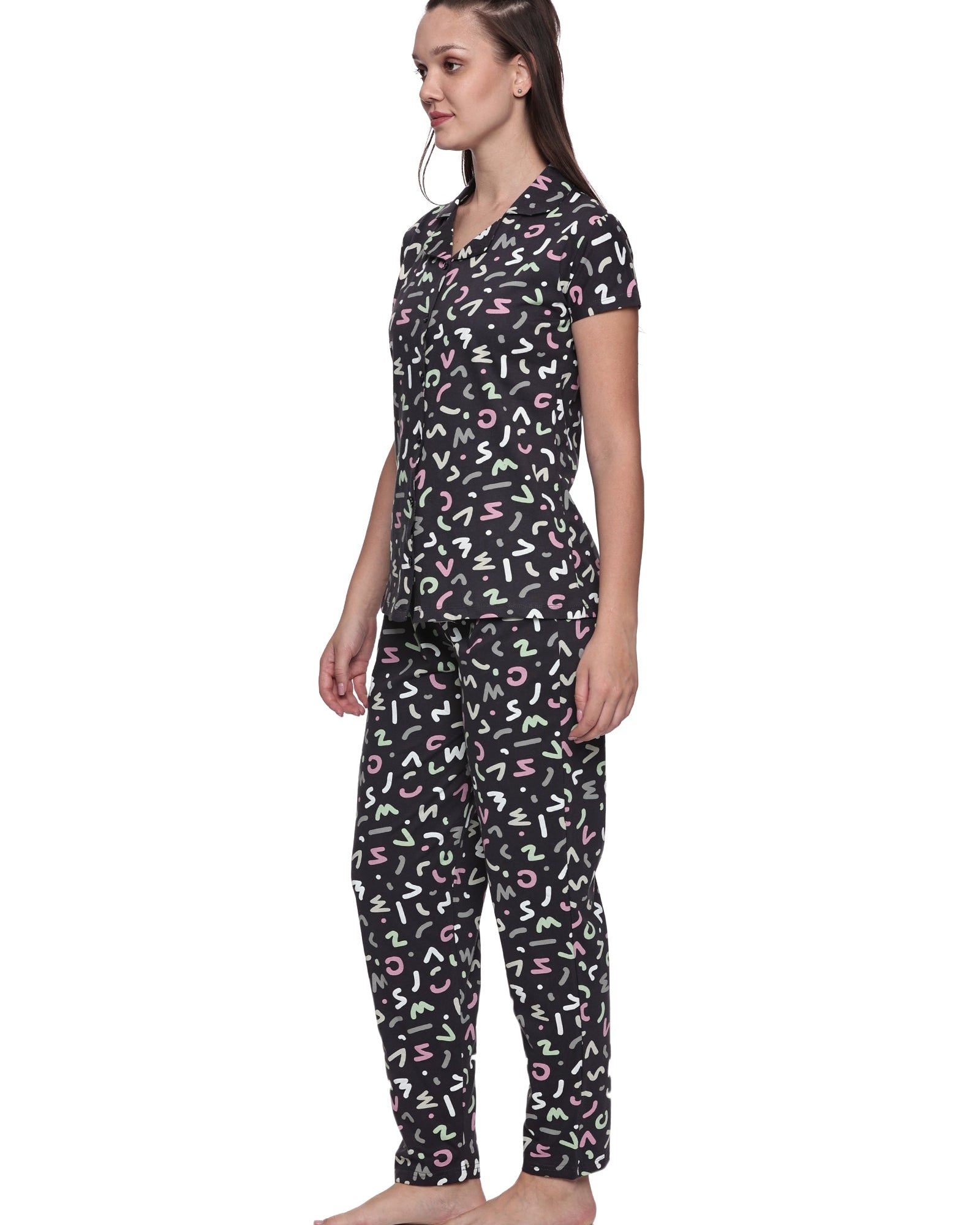 Cotton Lycra Short Sleeve Printed Shirt and Pant Set - 6497 B Teens Lifestyle