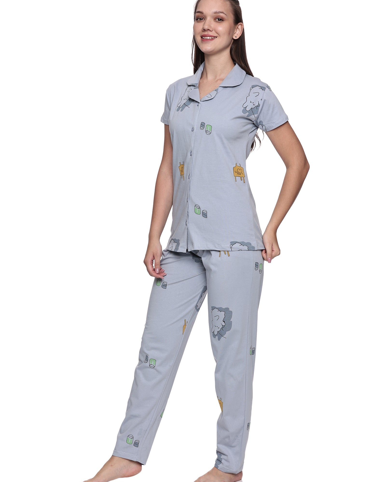 Cotton Lycra Short Sleeve Printed Shirt and Pant Set - 6564 B Teens Lifestyle