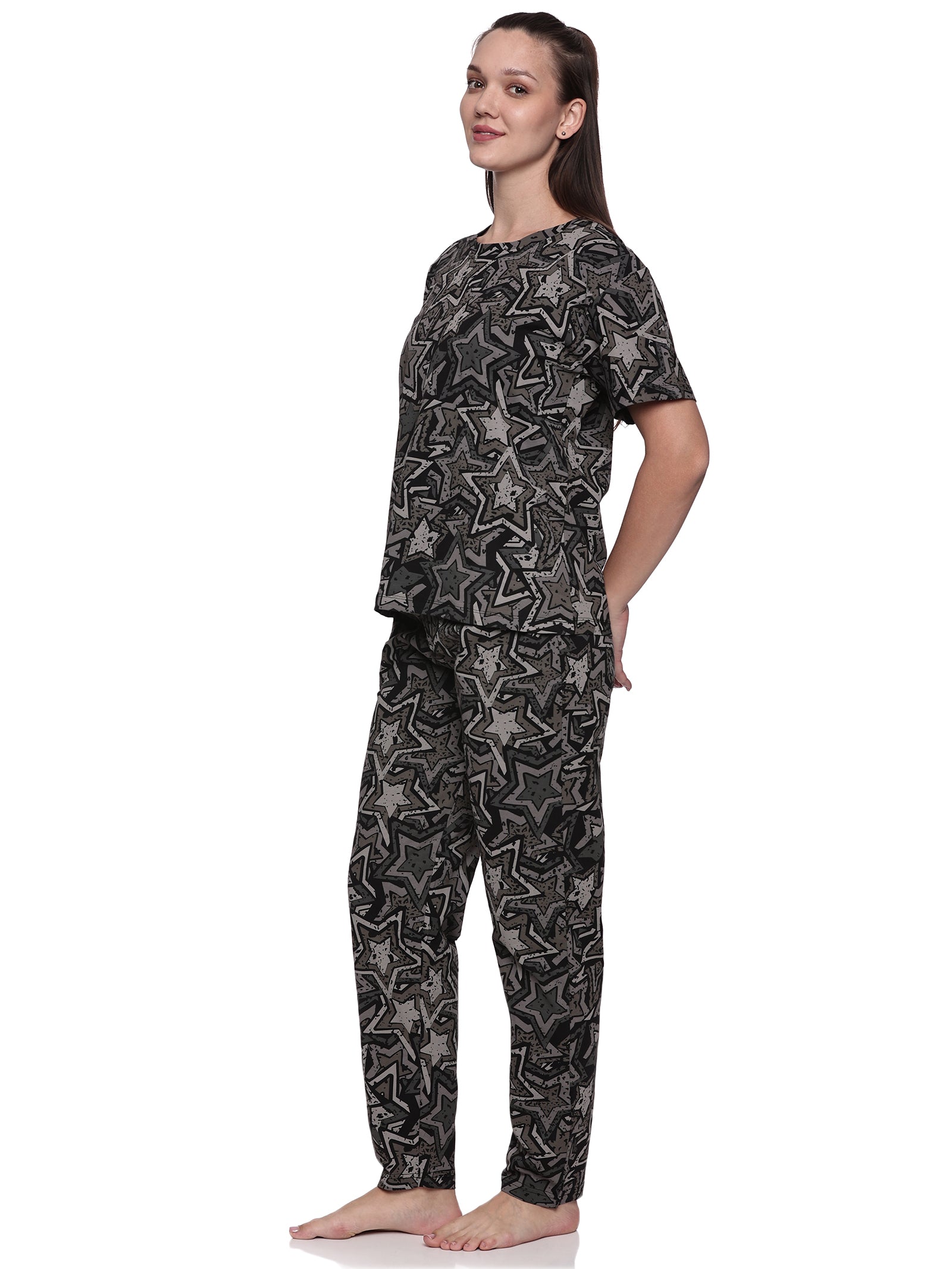 Cotton Lycra Drop Sleeve Printed T-shirt and Pant Set - 6351 A Teens Lifestyle