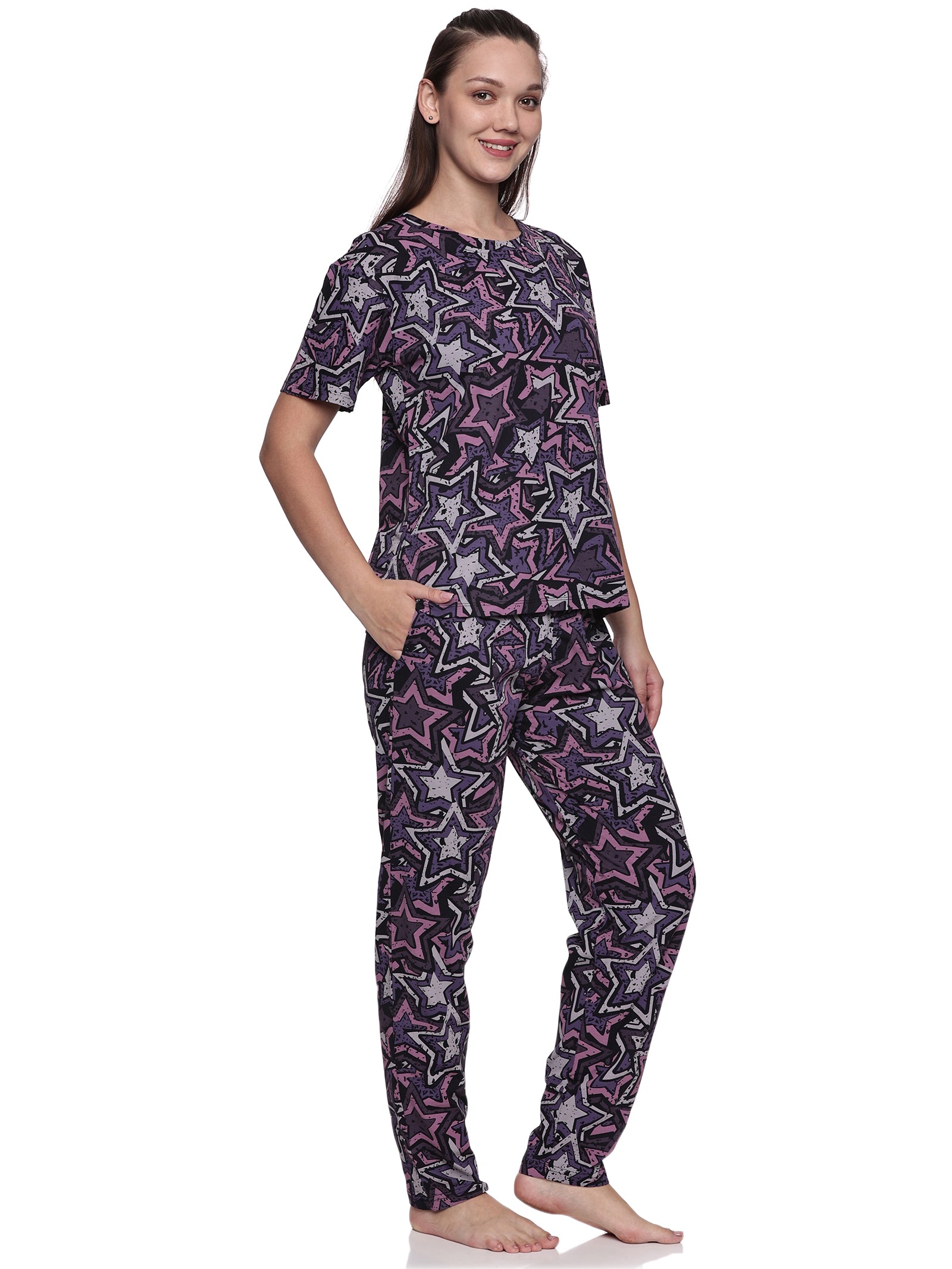 Cotton Lycra Drop Sleeve Printed T-shirt and Pant Set - 6351 B Teens Lifestyle