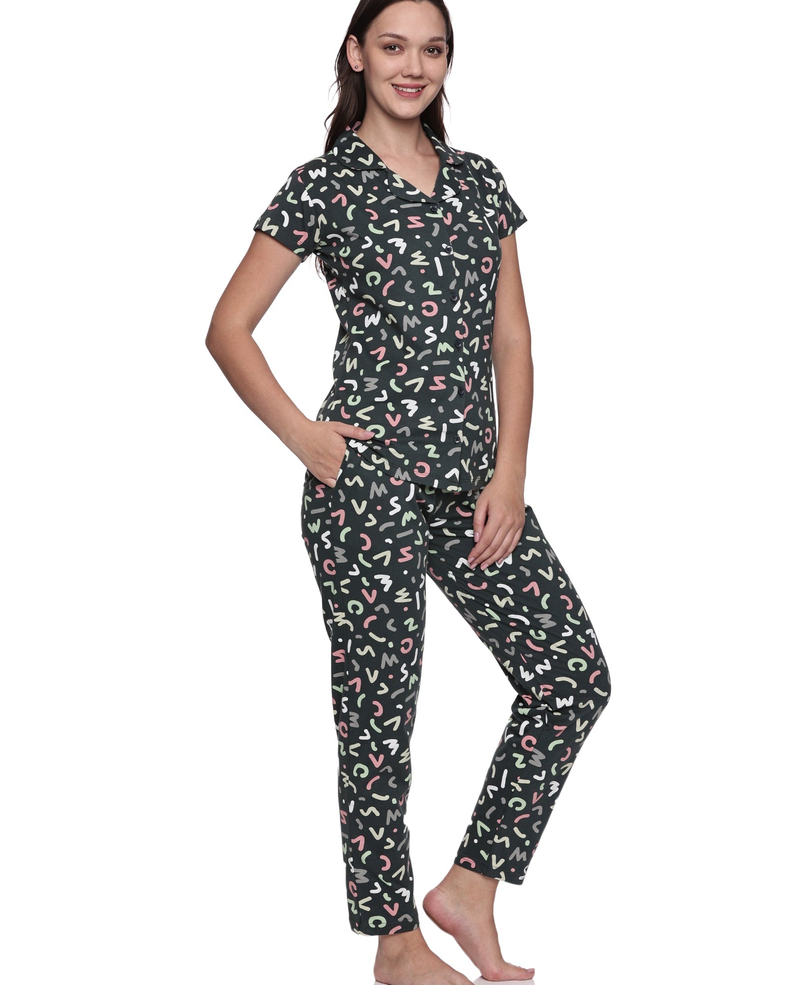 Cotton Lycra Short Sleeve Printed Shirt and Pant Set - 6497 A Teens Lifestyle