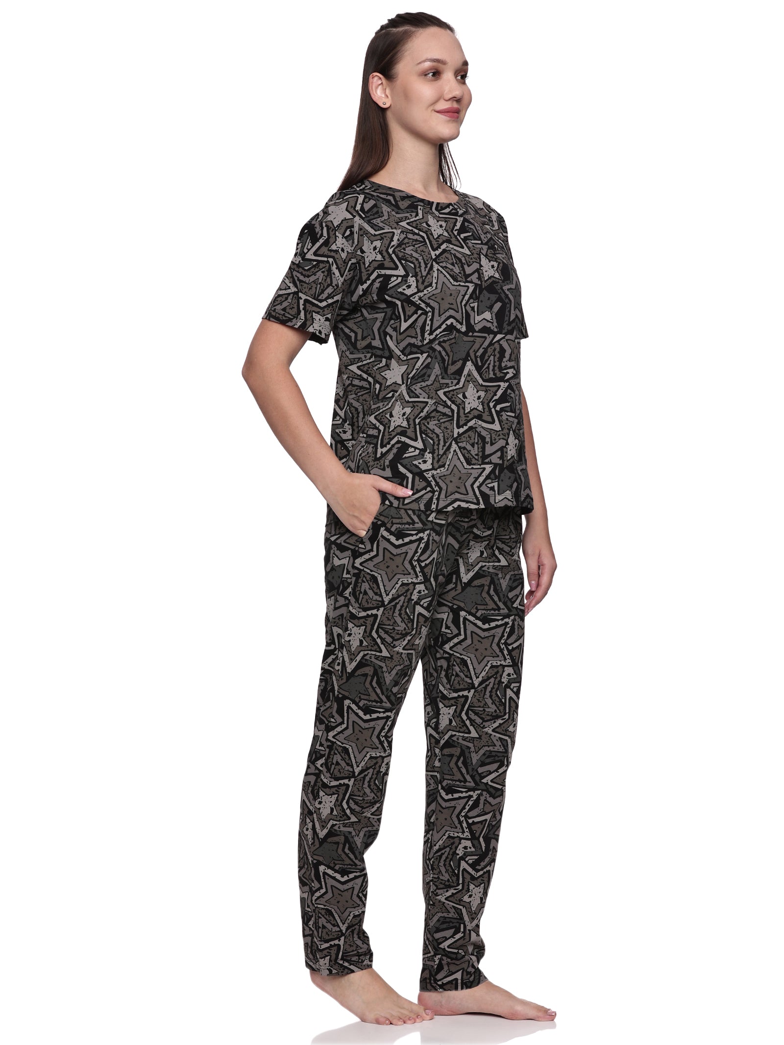 Cotton Lycra Drop Sleeve Printed T-shirt and Pant Set - 6351 A Teens Lifestyle