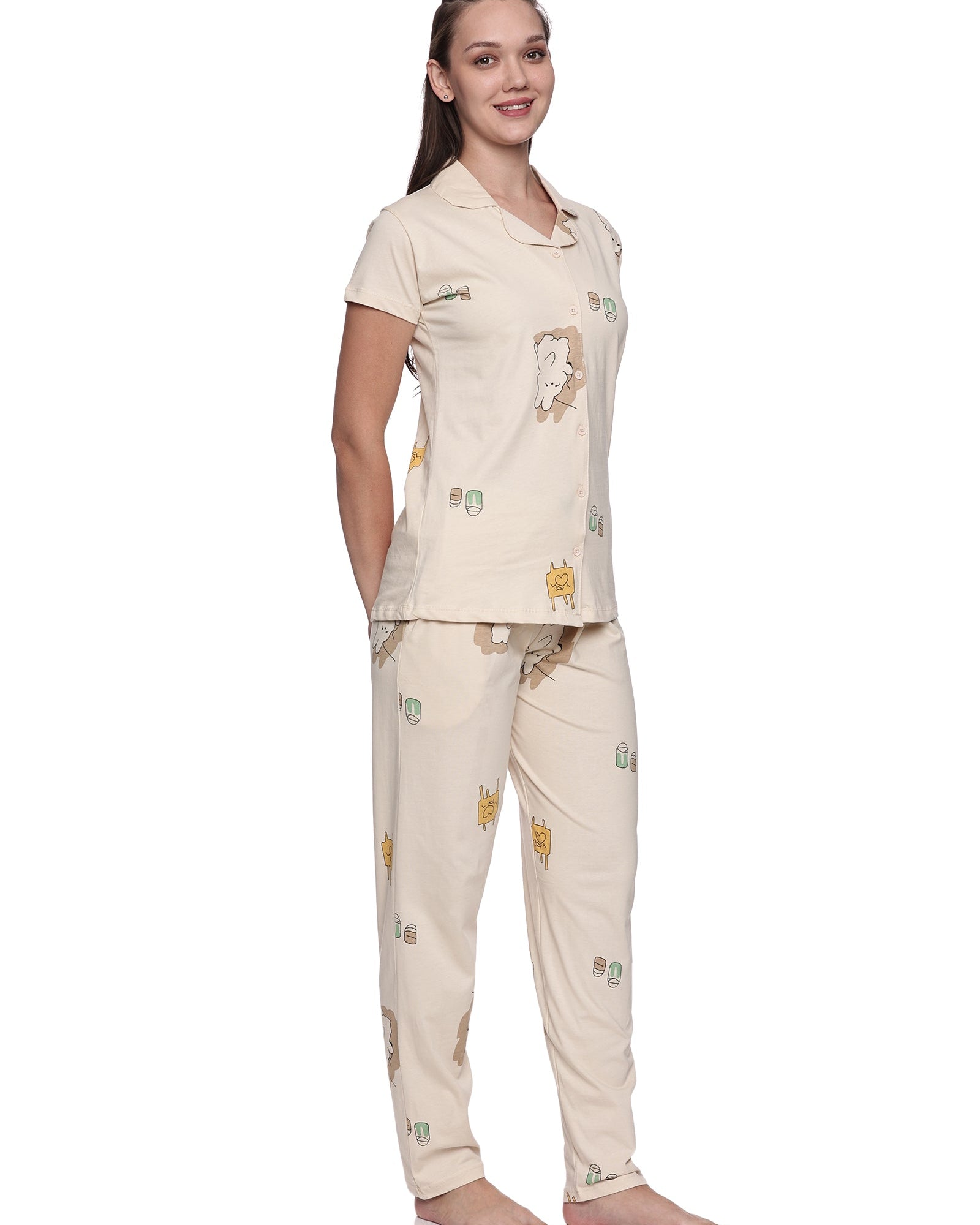 Cotton Lycra Short Sleeve Printed Shirt and Pant Set - 6564 A Teens Lifestyle