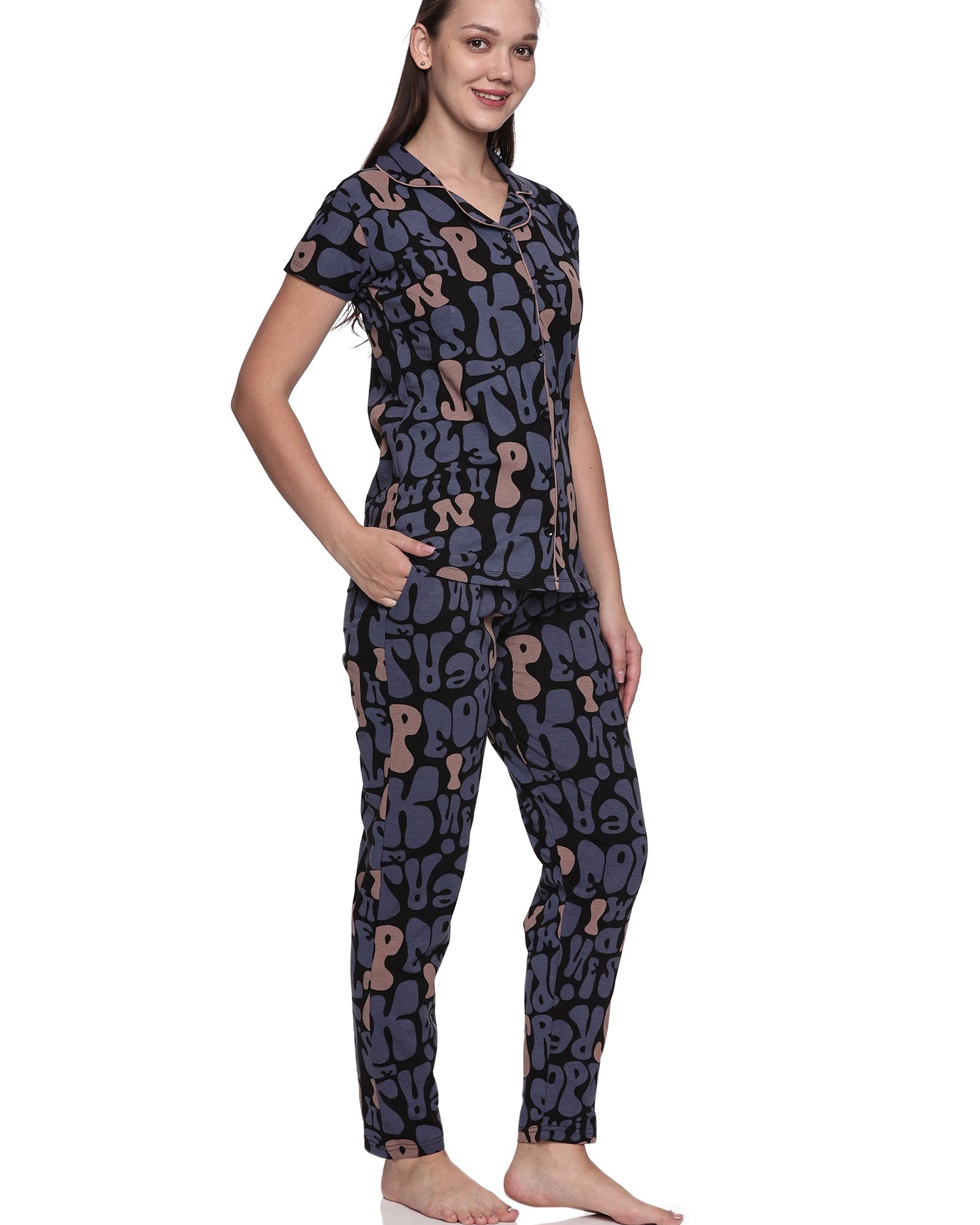 Cotton Lycra Short Sleeve Printed Shirt and Pant Set - 6455 A Teens Lifestyle