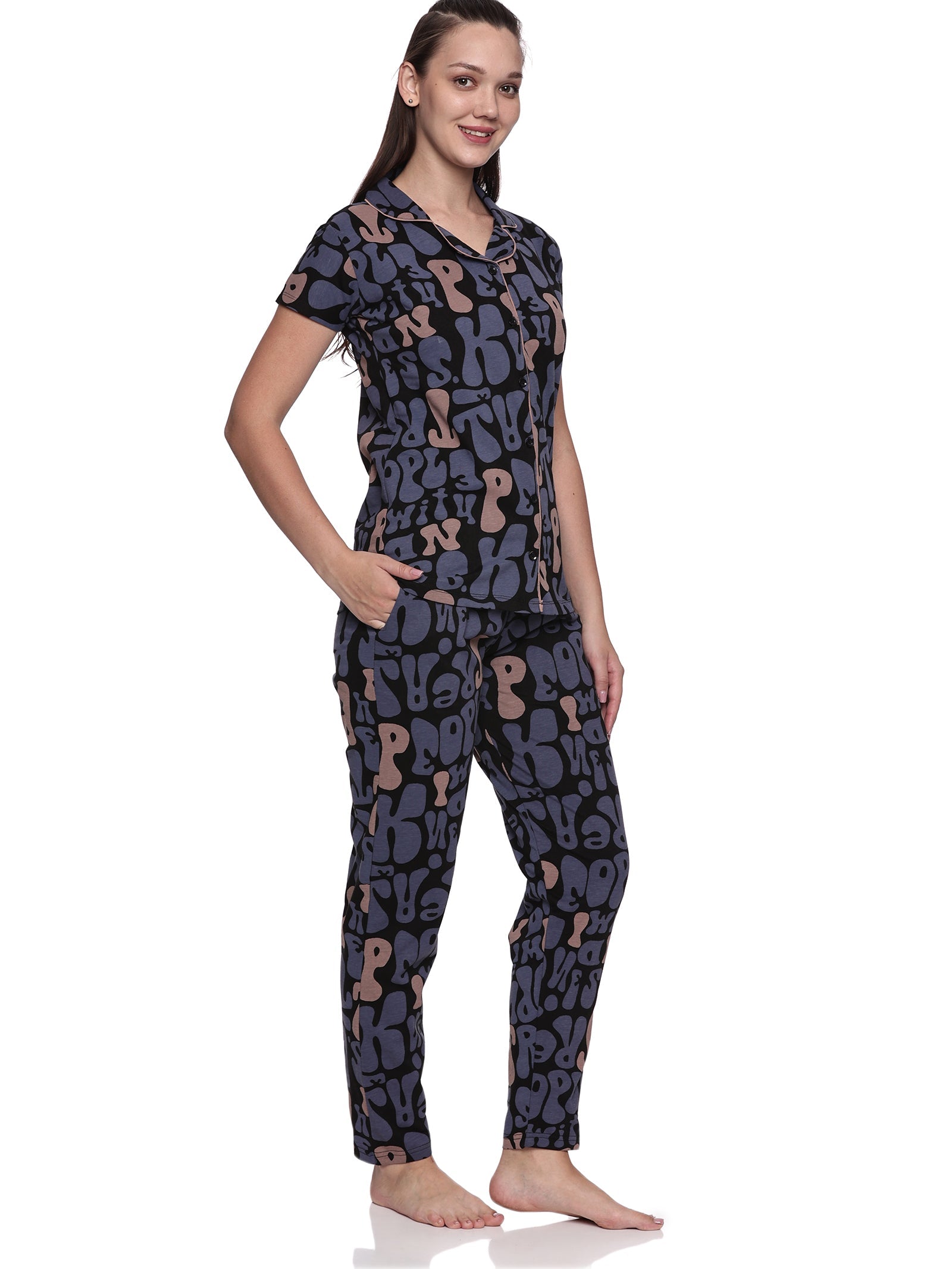 Cotton Lycra Short Sleeve Printed Shirt and Pant Set - 6455 A Teens Lifestyle