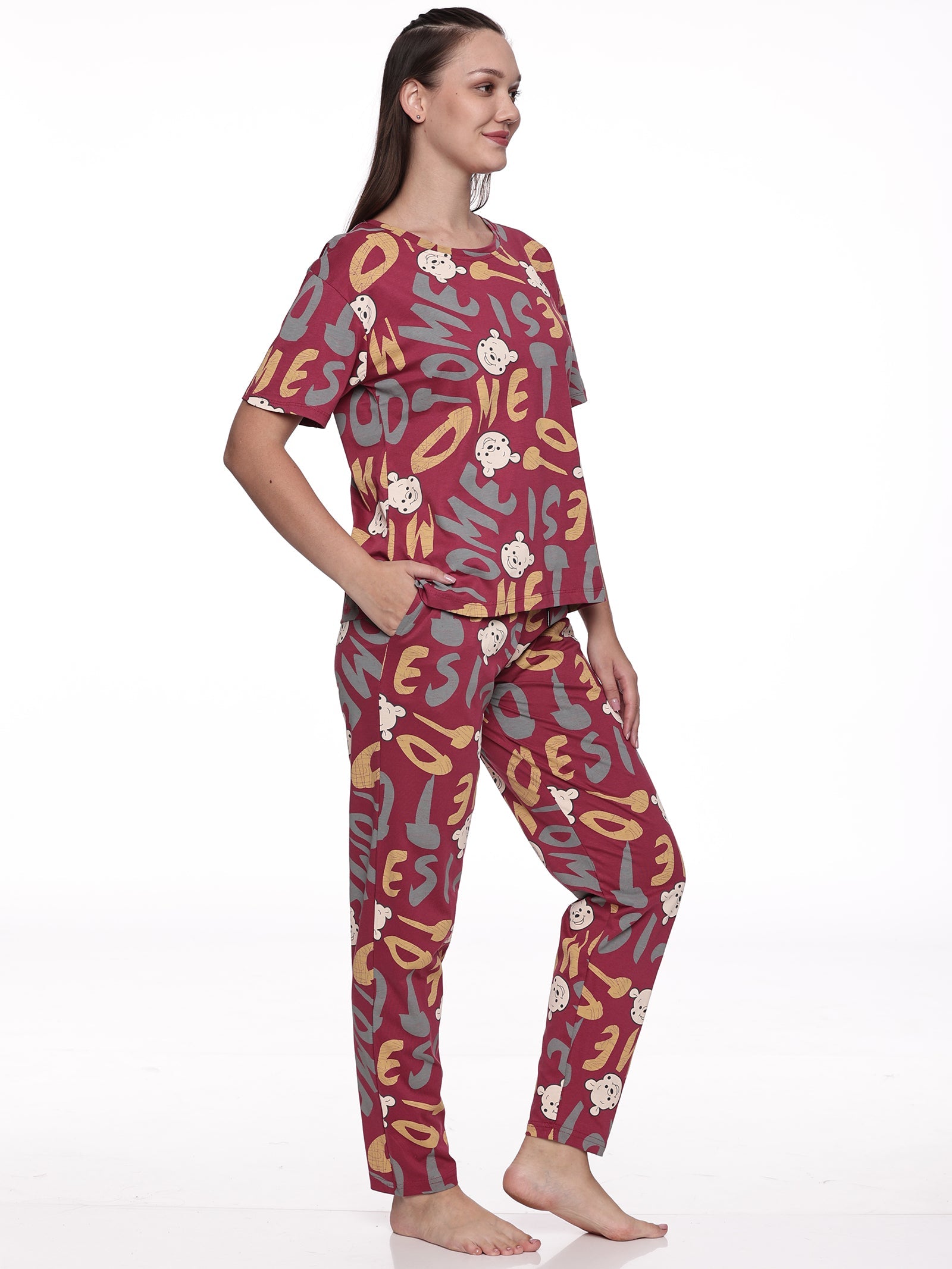 Cotton Lycra Drop Sleeve Printed T-shirt and Pant Set - 6348 A Teens Lifestyle