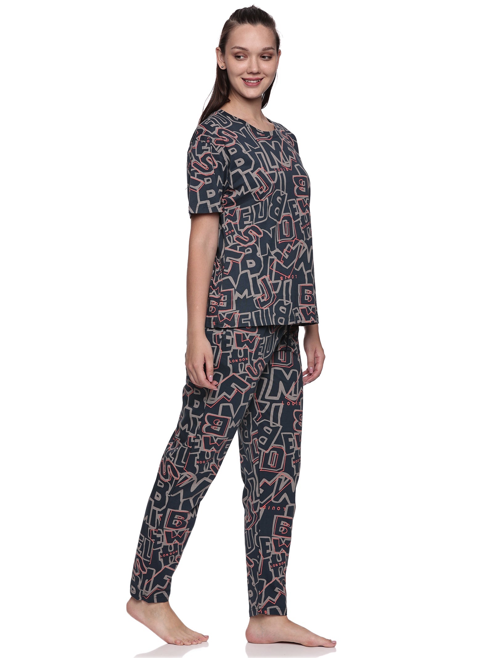 Cotton Lycra Drop Sleeve Printed T-shirt and Pant Set - 6345 B Teens Lifestyle