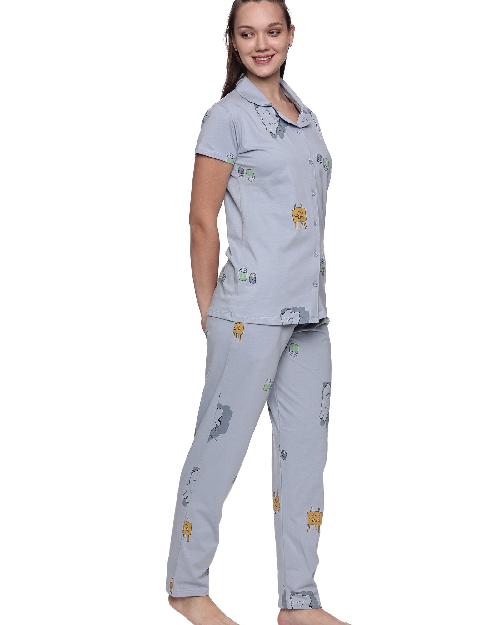 Cotton Lycra Short Sleeve Printed Shirt and Pant Set - 6564 B Teens Lifestyle