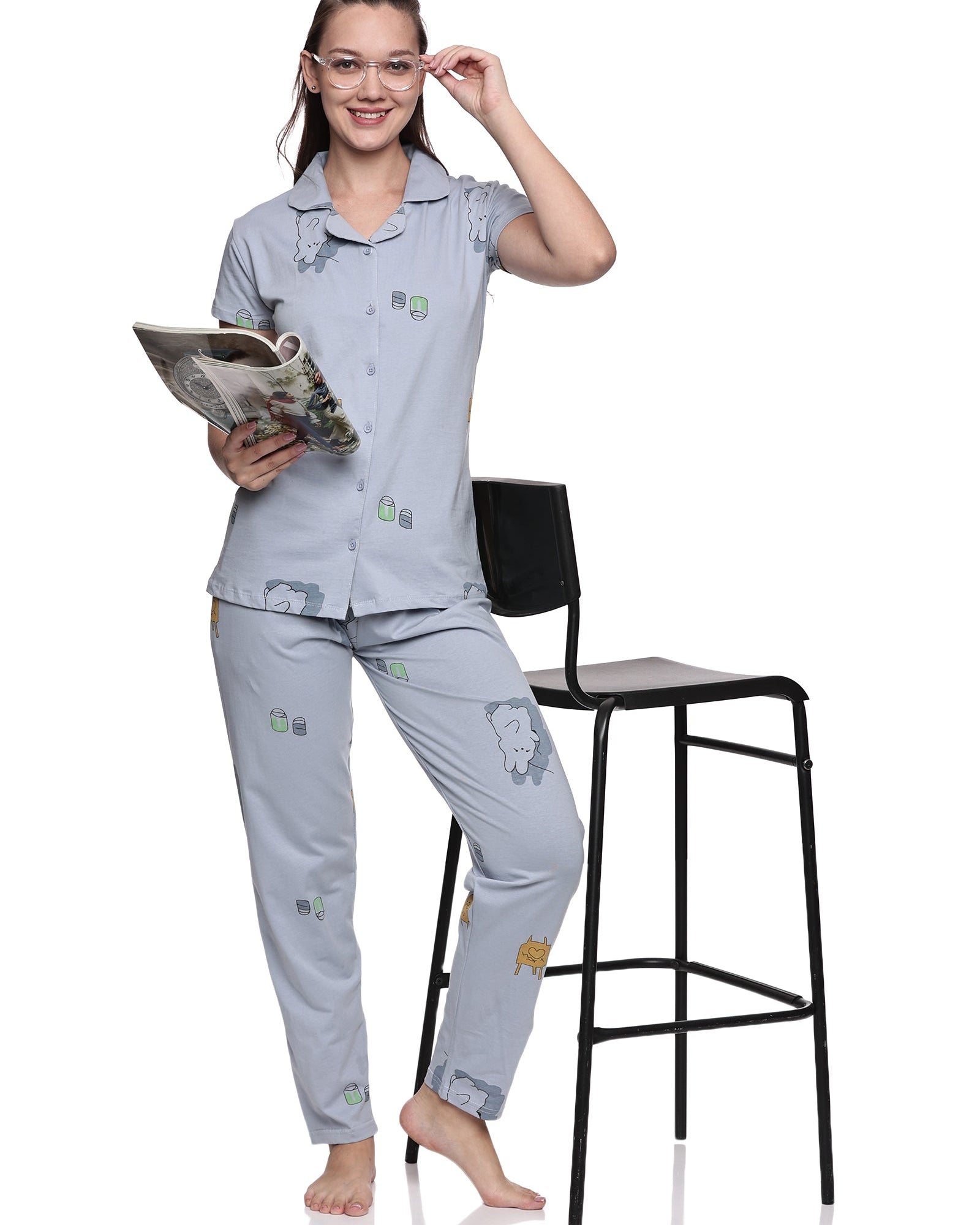 Cotton Lycra Short Sleeve Printed Shirt and Pant Set - 6564 B Teens Lifestyle