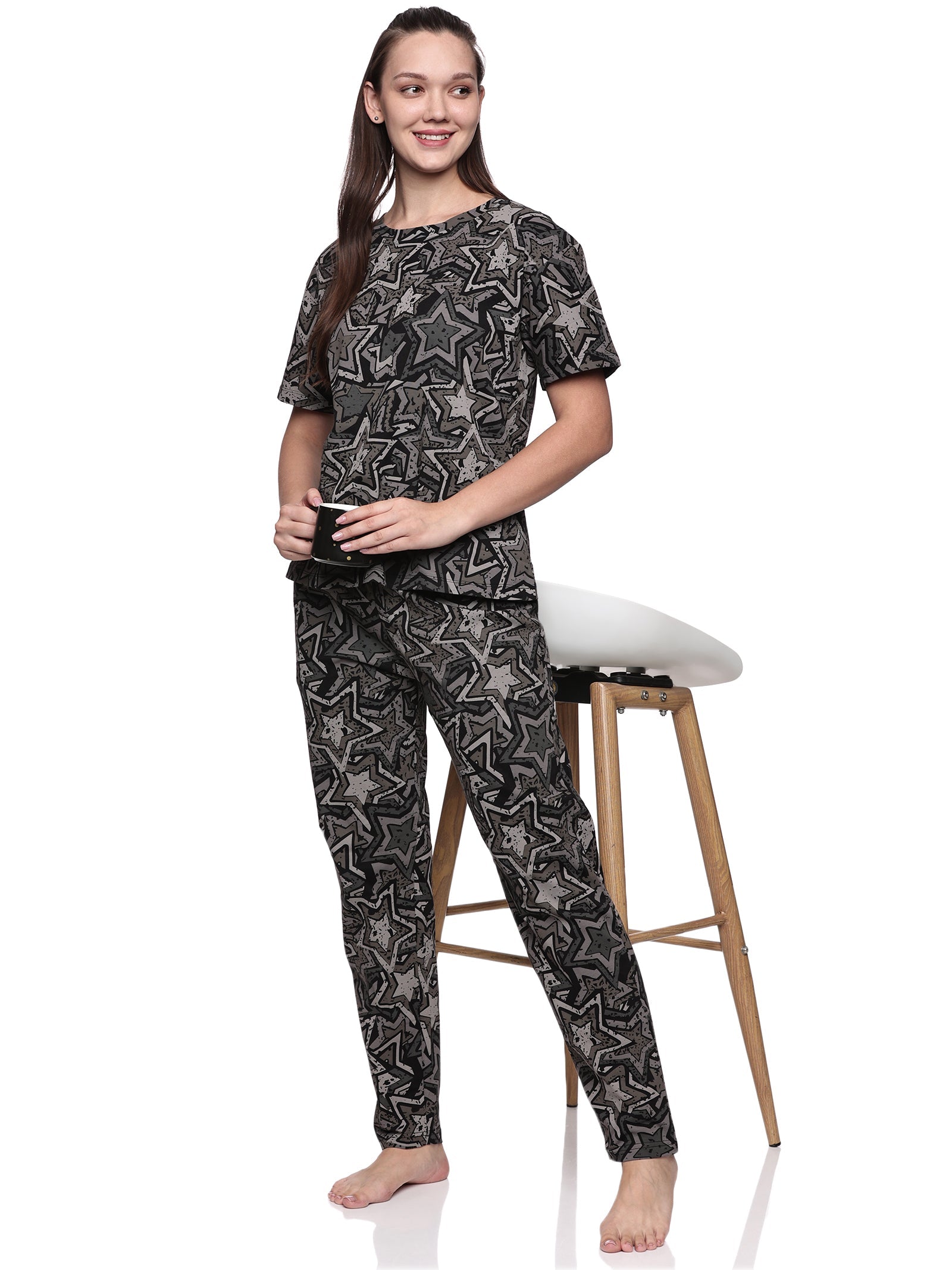 Cotton Lycra Drop Sleeve Printed T-shirt and Pant Set - 6351 A Teens Lifestyle
