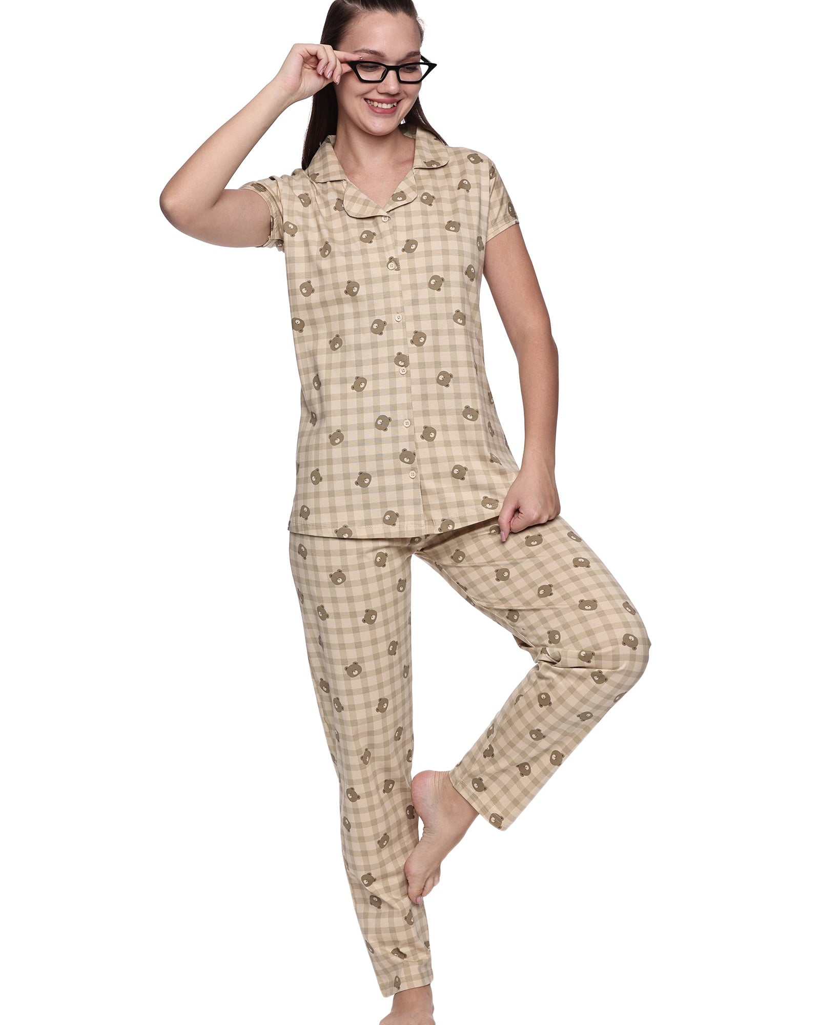 Cotton Lycra Short Sleeve Printed Shirt and Pant Set - 6565 A Teens Lifestyle