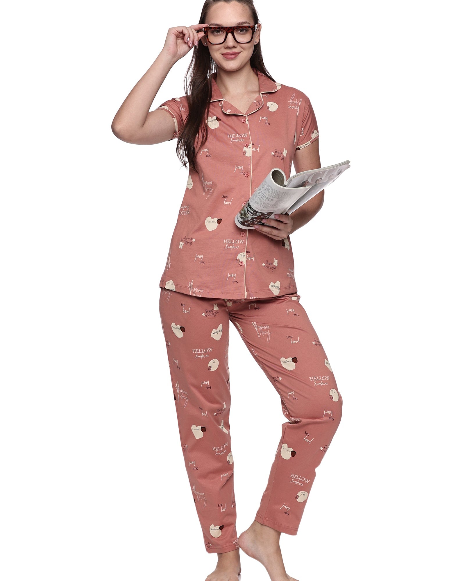 Cotton Lycra Short Sleeve Printed Shirt and Pant Set - 6555 A Teens Lifestyle