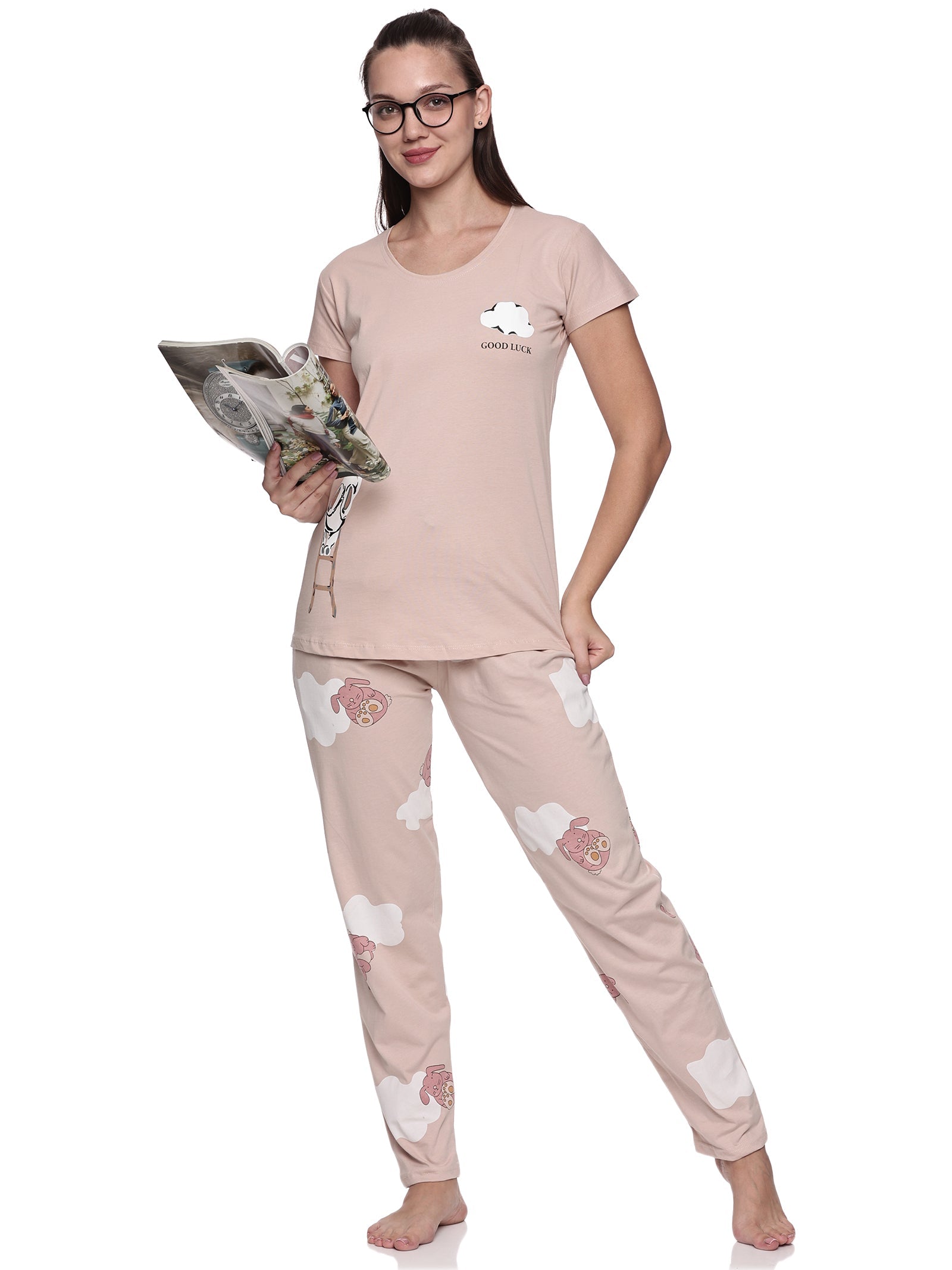 Cotton Lycra Short Sleeve Printed T-shirt and Pant Set - 6547 A Teens Lifestyle