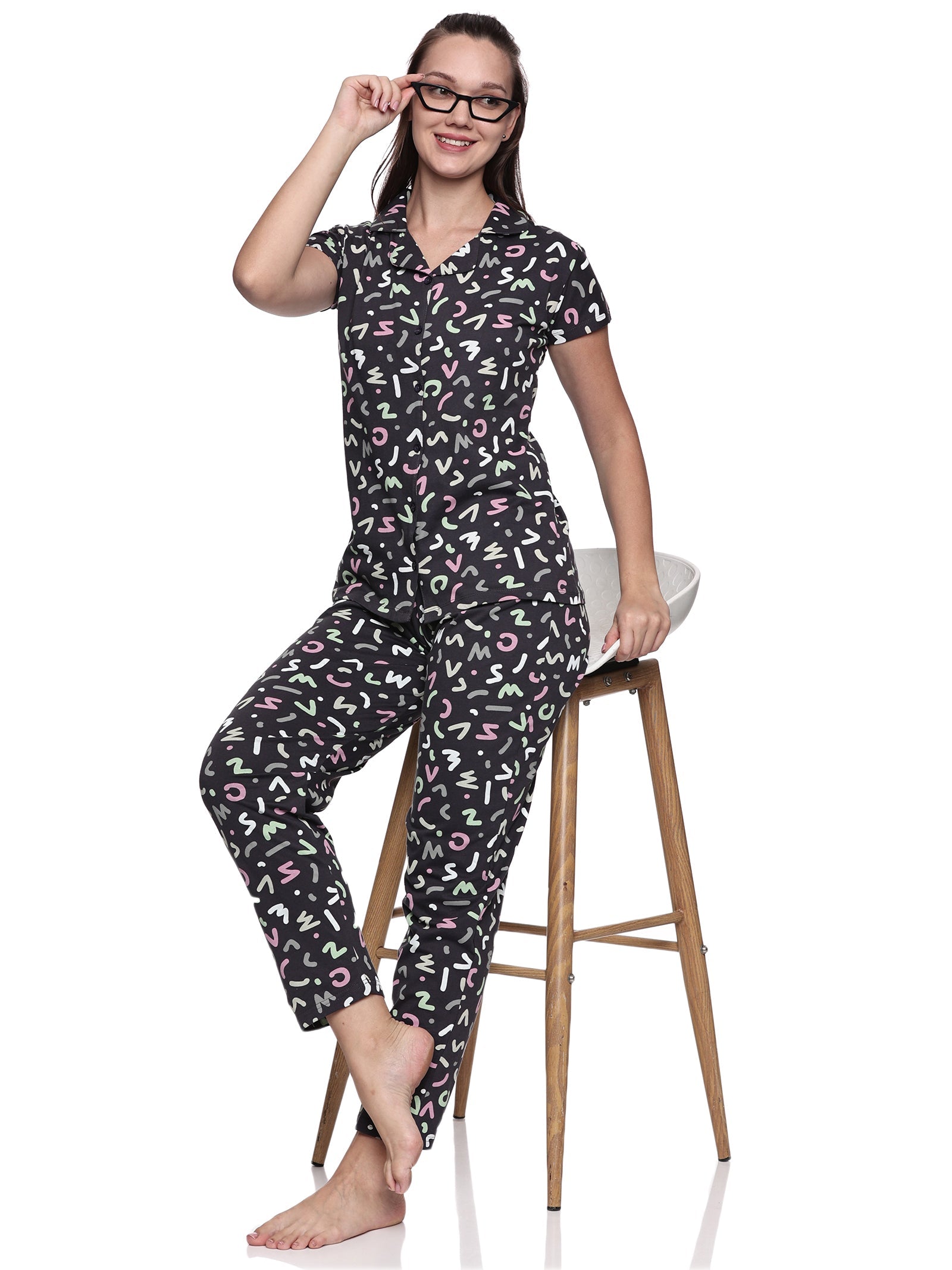 Cotton Lycra Short Sleeve Printed Shirt and Pant Set - 6497 B Teens Lifestyle