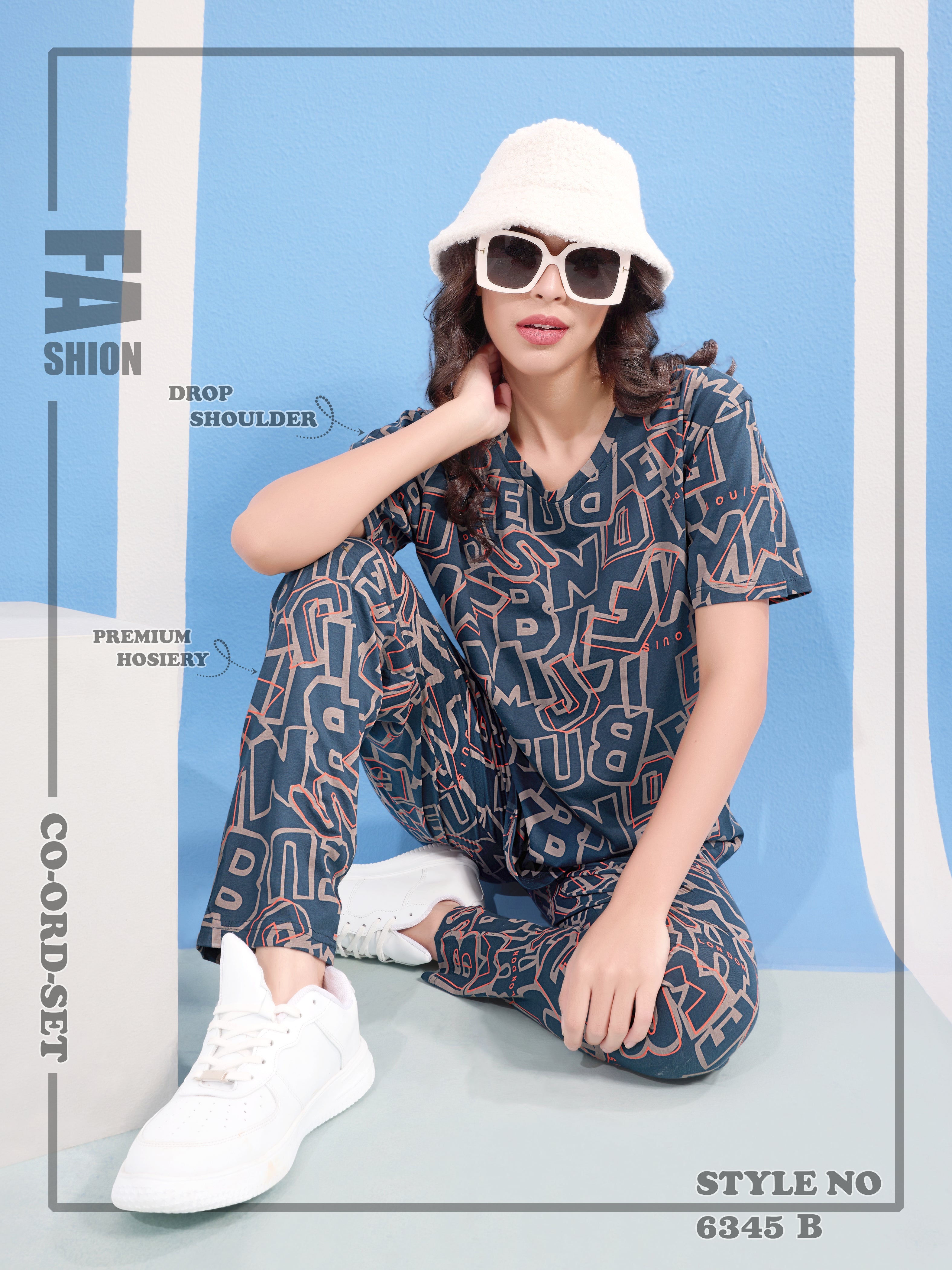 Cotton Lycra Drop Sleeve Printed T-shirt and Pant Set - 6345 B Teens Lifestyle