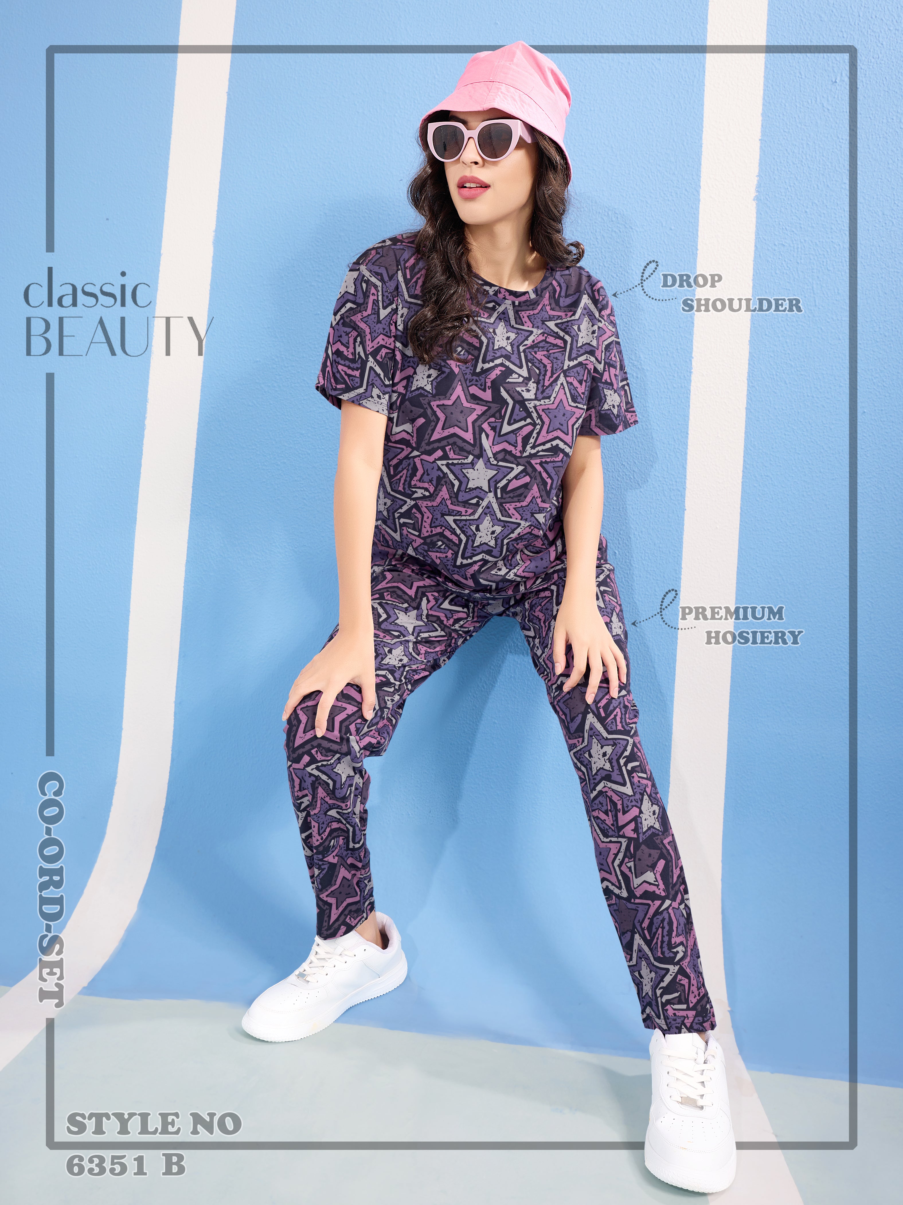 Cotton Lycra Drop Sleeve Printed T-shirt and Pant Set - 6351 B Teens Lifestyle