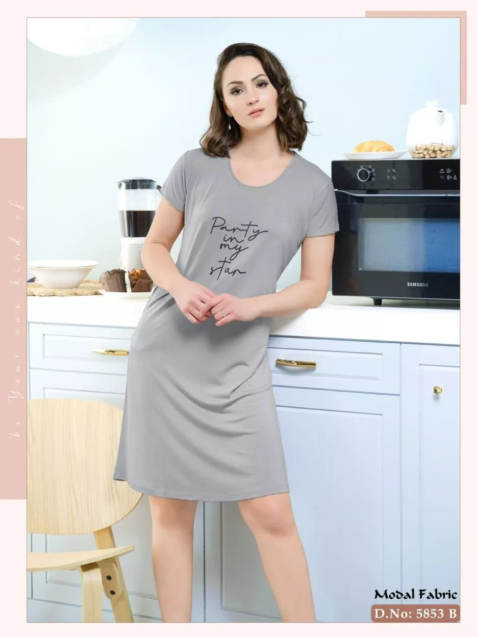 Micro Modal Short Sleeve Printed Night Suit for Women - 5853 B Teens Lifestyle