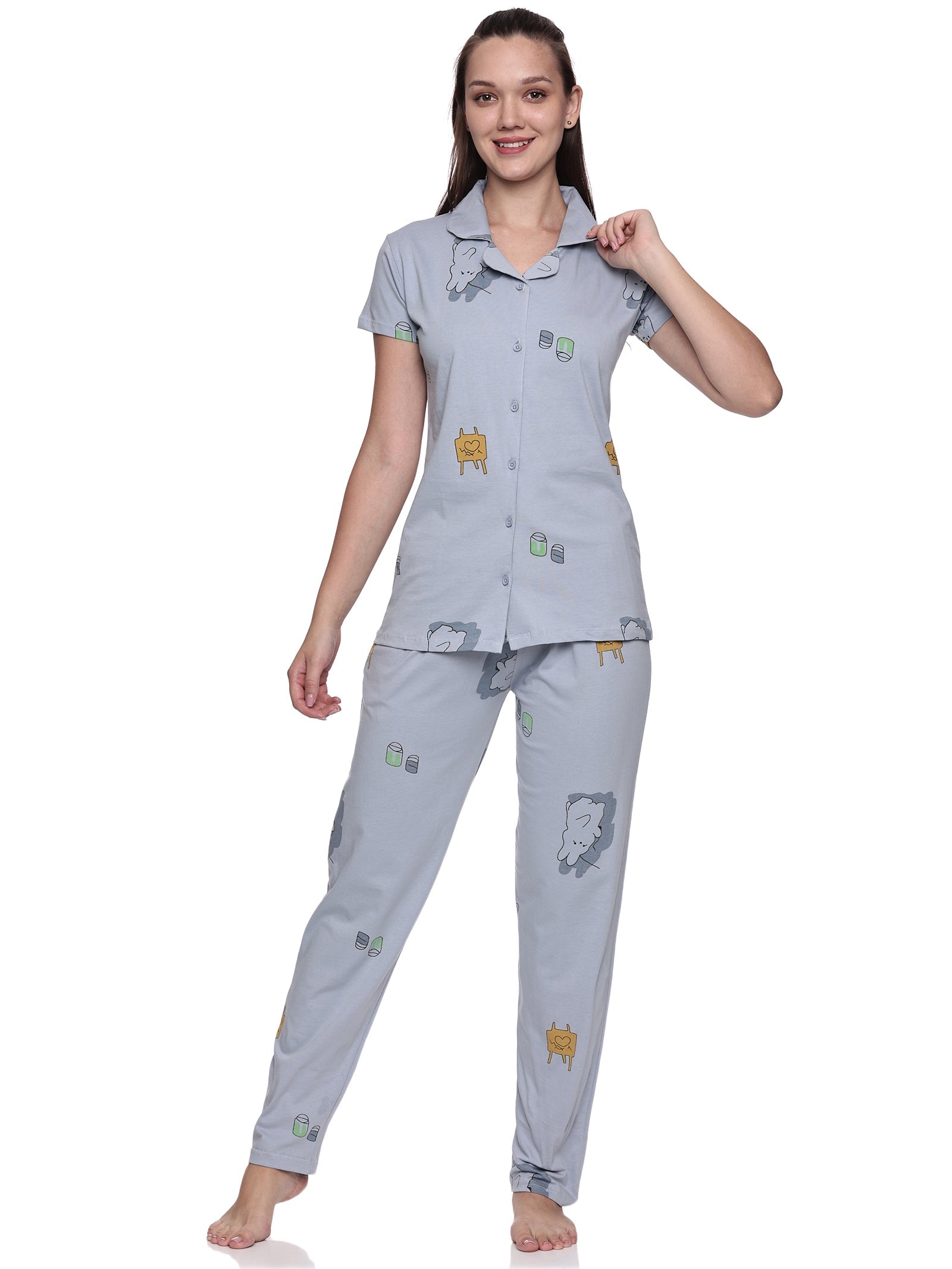 Cotton Lycra Short Sleeve Printed Shirt and Pant Set - 6564 B Teens Lifestyle