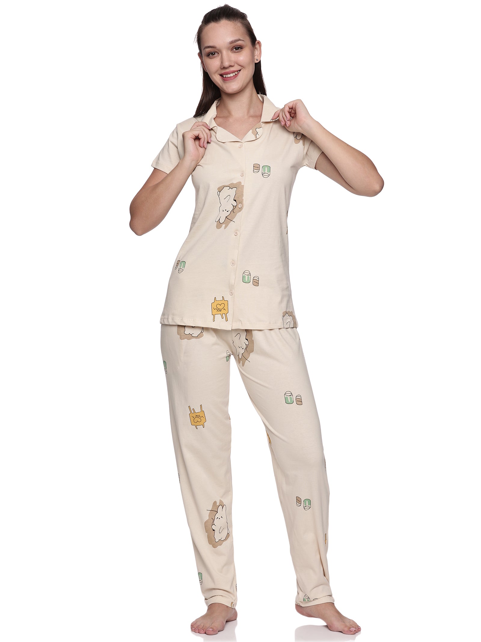 Cotton Lycra Short Sleeve Printed Shirt and Pant Set - 6564 A Teens Lifestyle