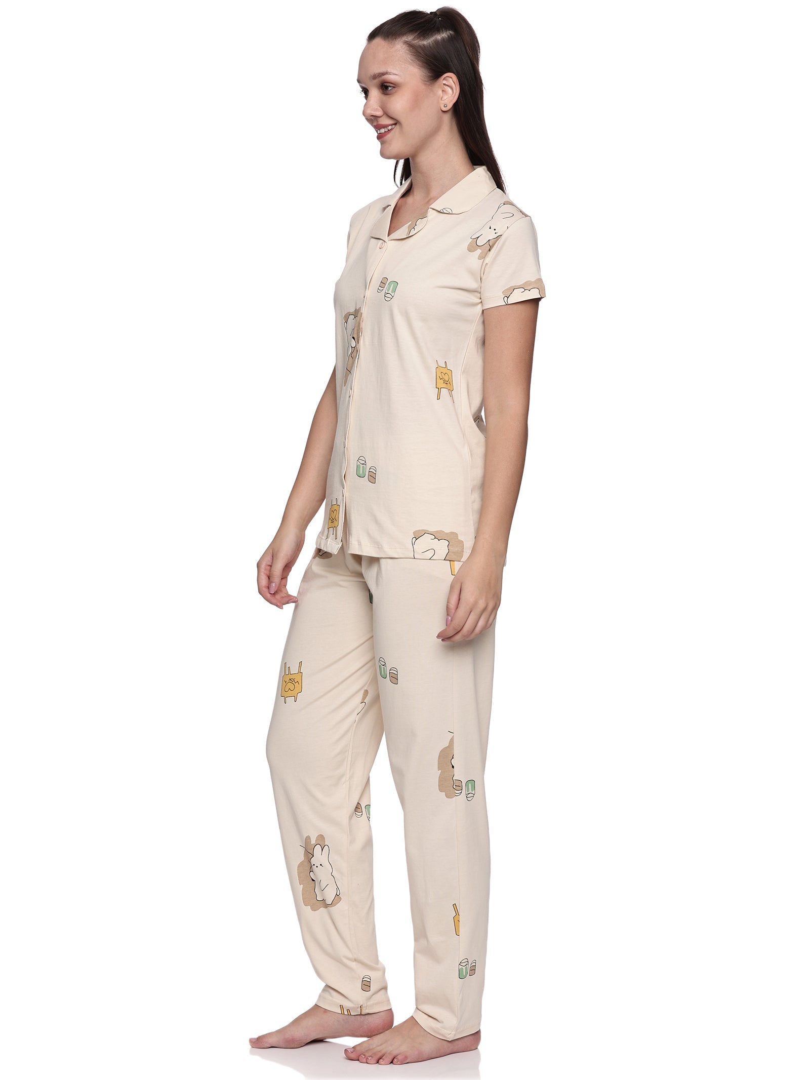 Cotton Lycra Short Sleeve Printed Shirt and Pant Set - 6564 A Teens Lifestyle