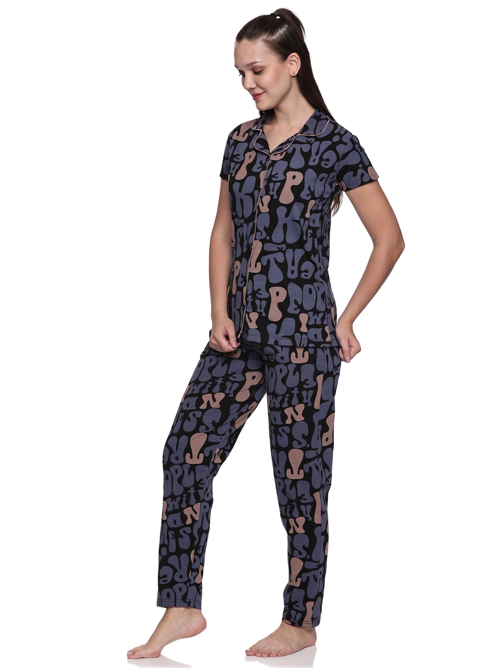 Cotton Lycra Short Sleeve Printed Shirt and Pant Set - 6455 A Teens Lifestyle