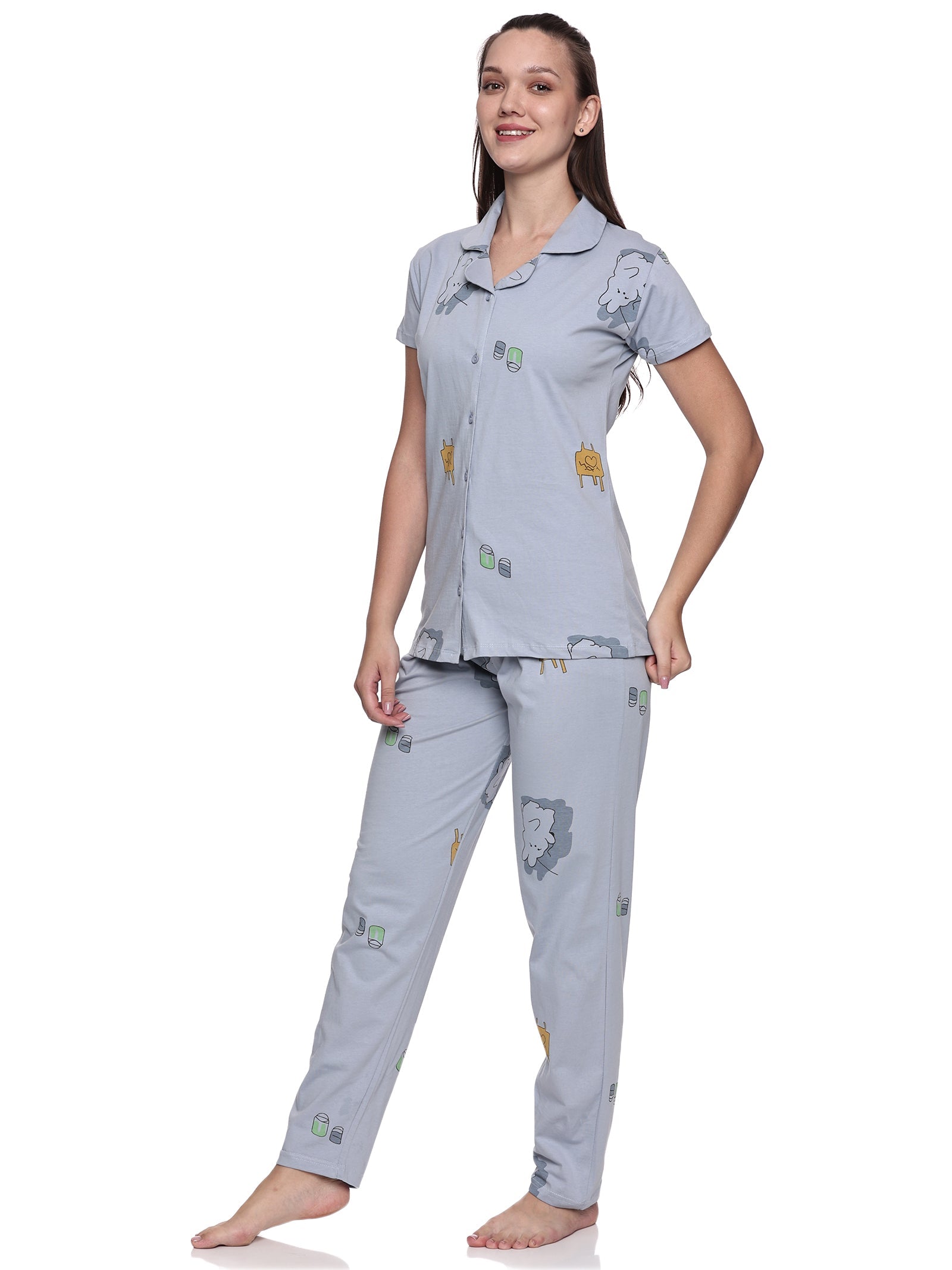 Cotton Lycra Short Sleeve Printed Shirt and Pant Set - 6564 B Teens Lifestyle