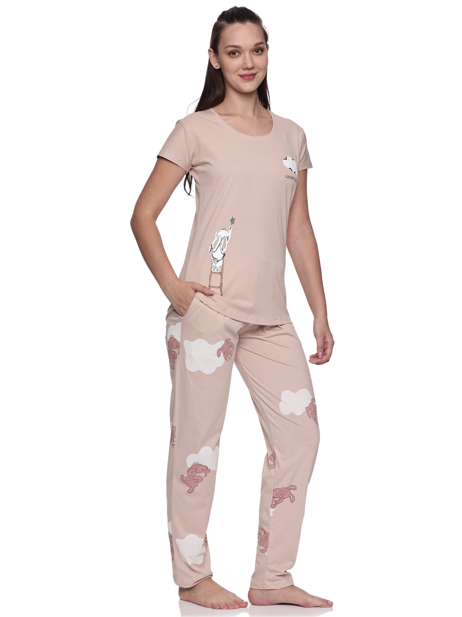 Cotton Lycra Short Sleeve Printed T-shirt and Pant Set - 6547 A Teens Lifestyle