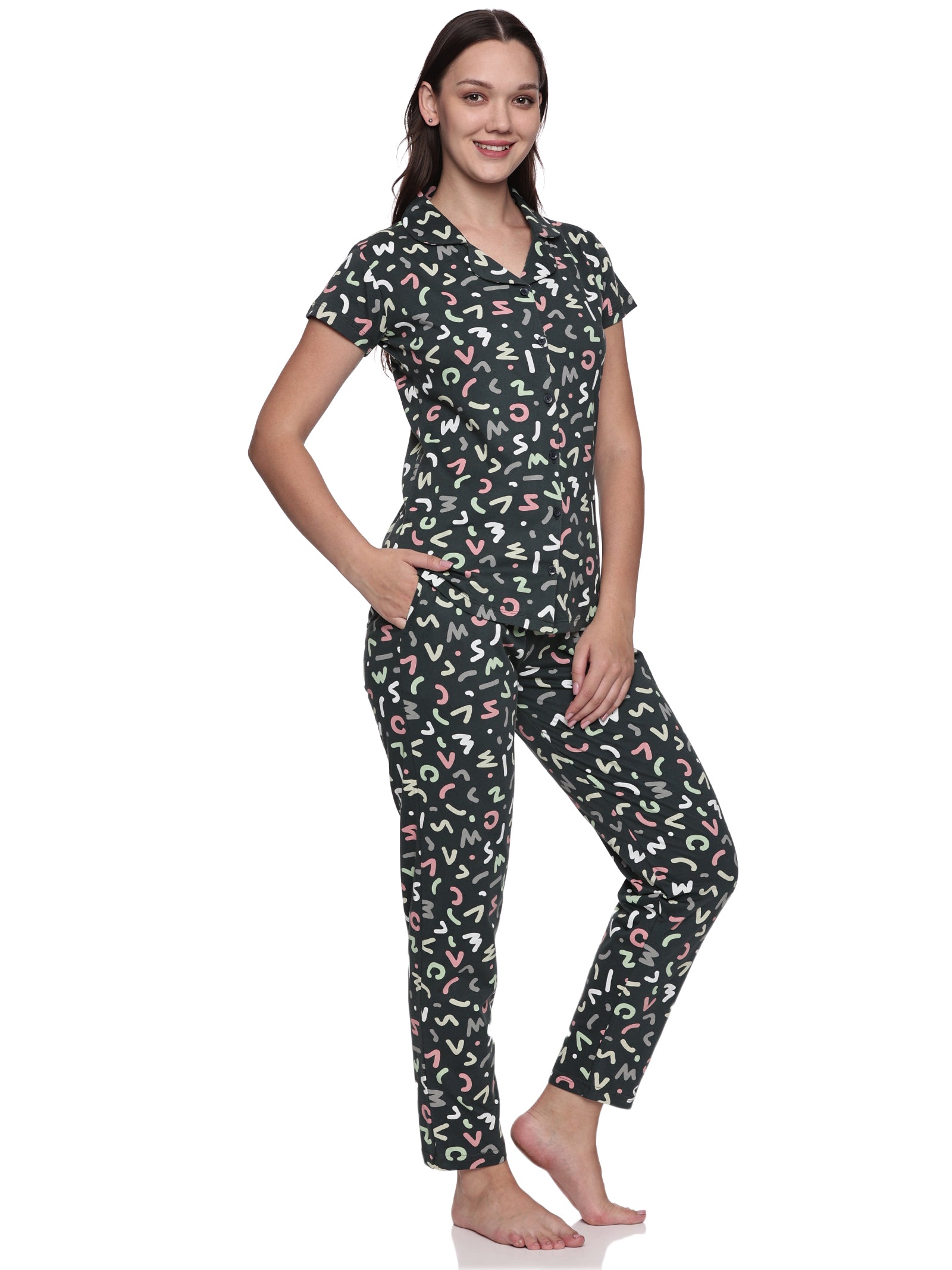 Cotton Lycra Short Sleeve Printed Shirt and Pant Set - 6497 A Teens Lifestyle