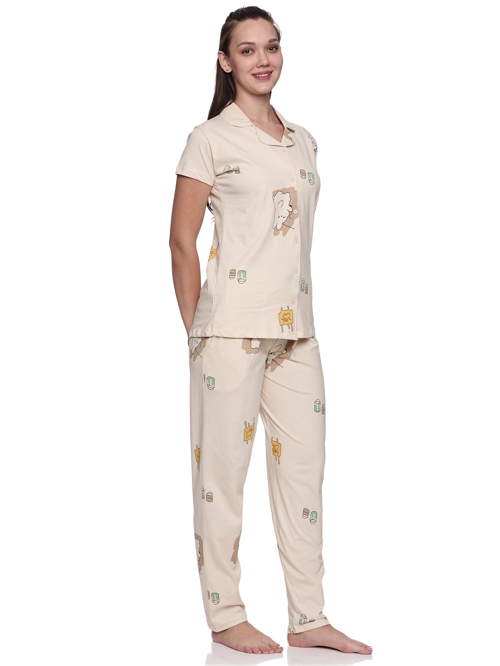 Cotton Lycra Short Sleeve Printed Shirt and Pant Set - 6564 A Teens Lifestyle