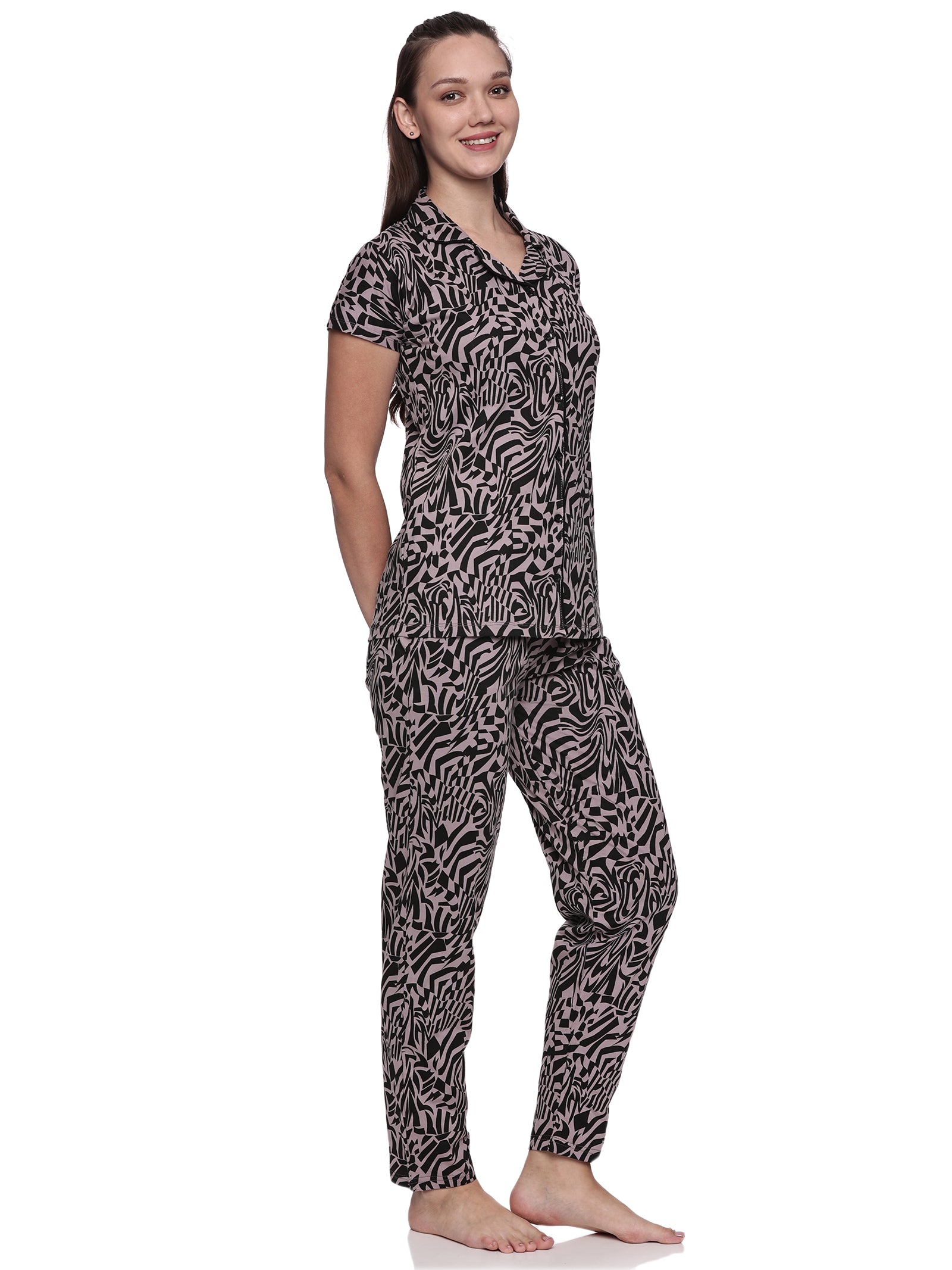 Cotton Lycra Short Sleeve Printed Shirt and Pant Set - 6389 A Teens Lifestyle