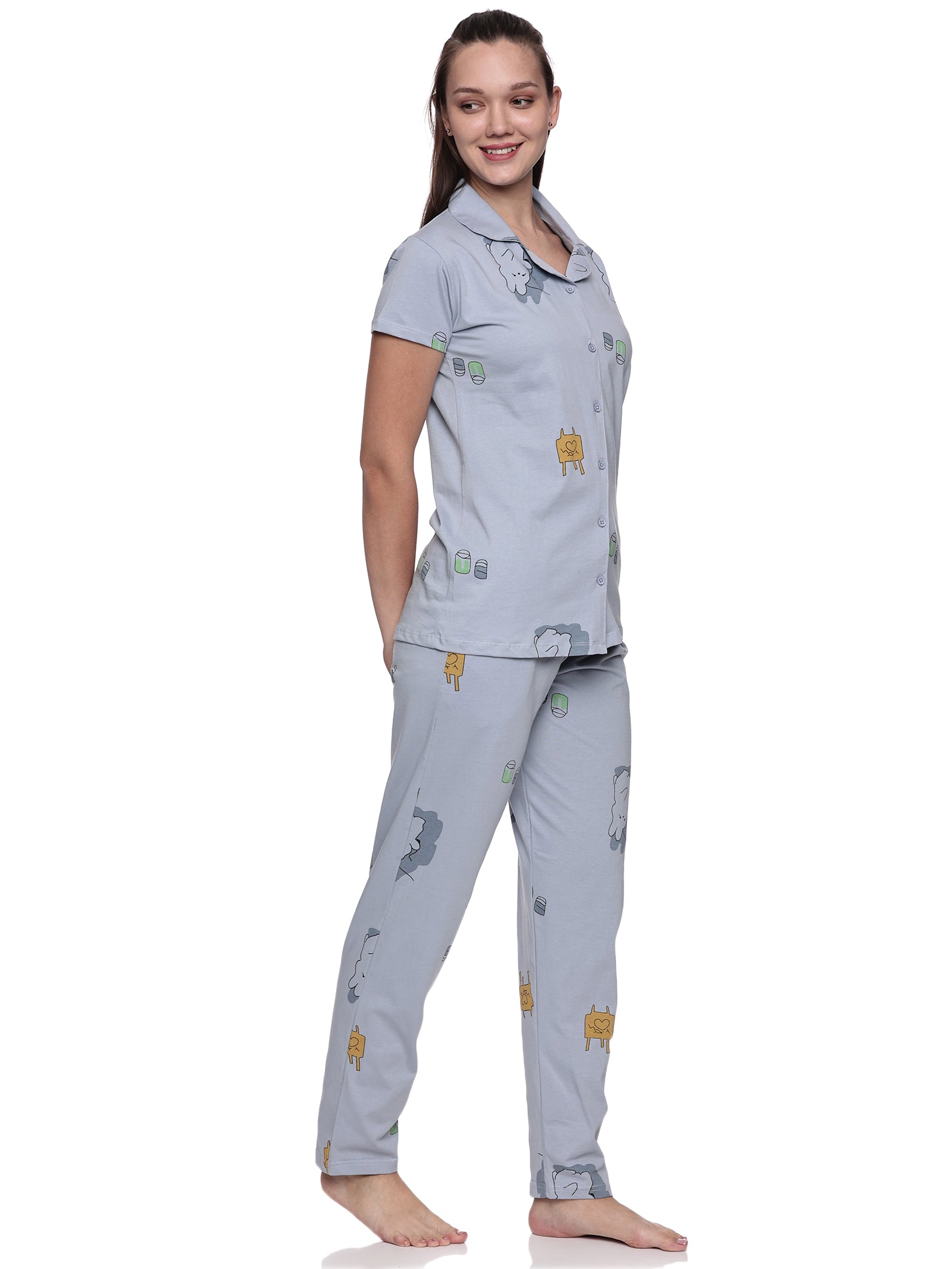 Cotton Lycra Short Sleeve Printed Shirt and Pant Set - 6564 B Teens Lifestyle