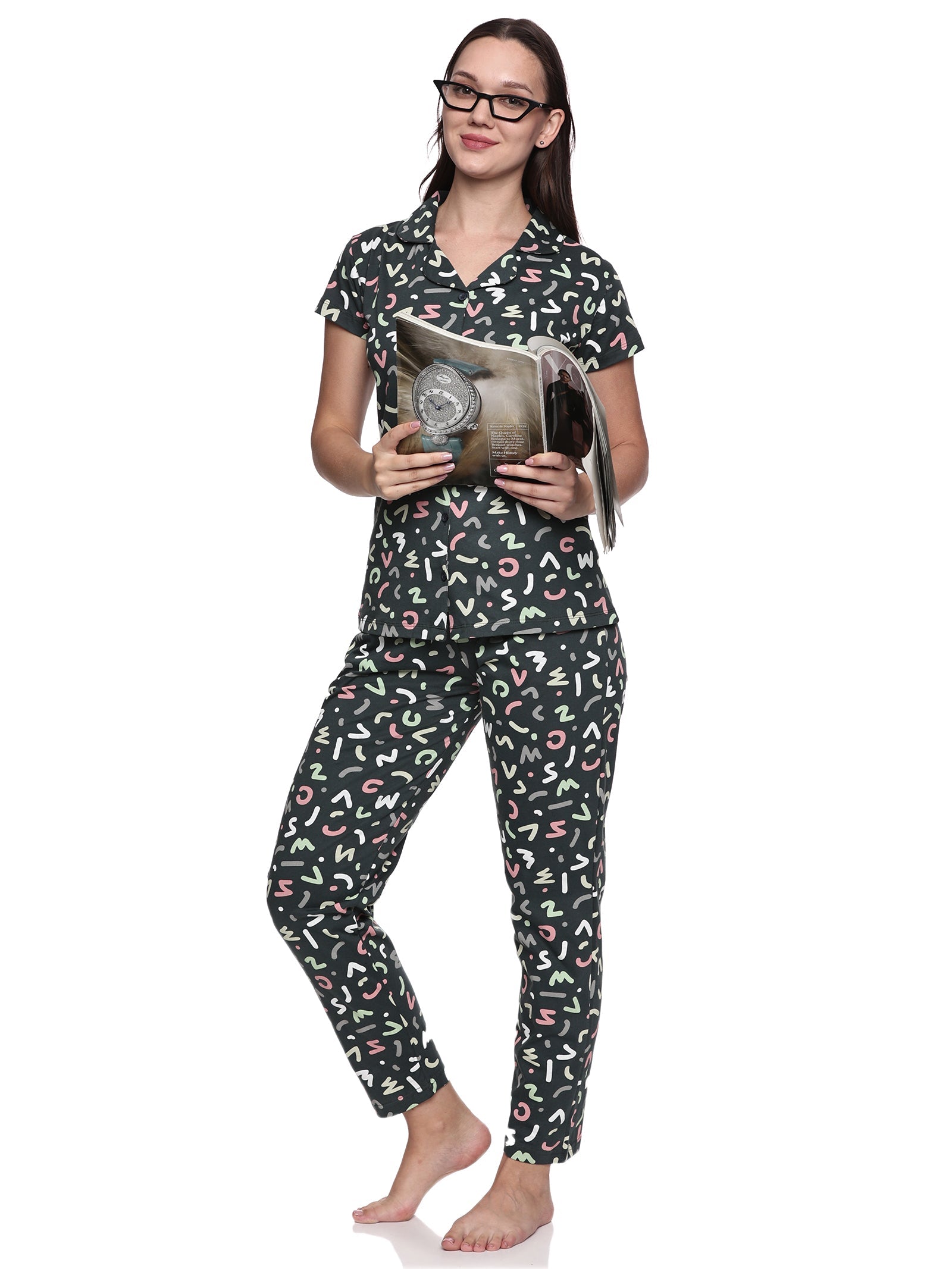 Cotton Lycra Short Sleeve Printed Shirt and Pant Set - 6497 A Teens Lifestyle