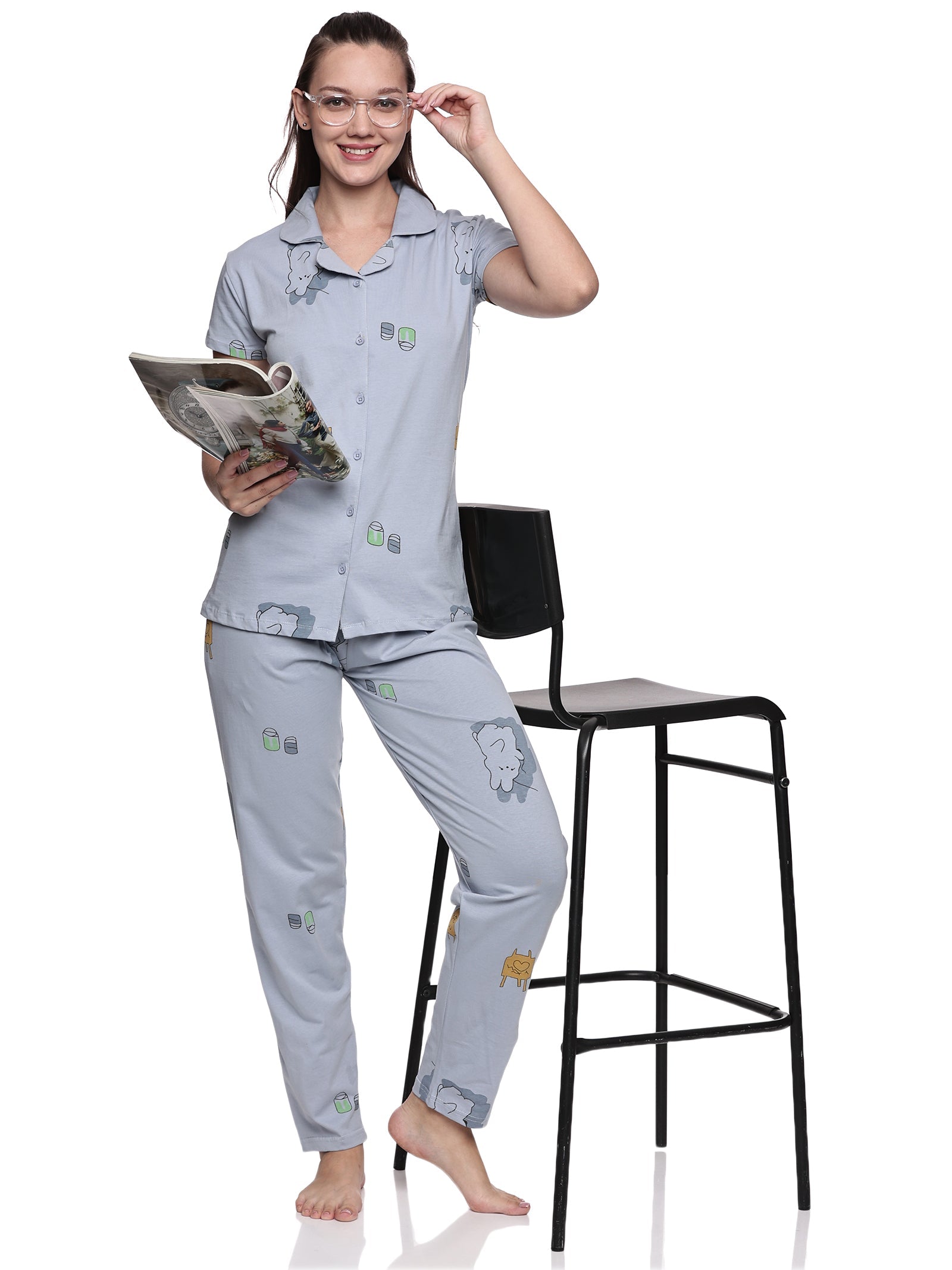 Cotton Lycra Short Sleeve Printed Shirt and Pant Set - 6564 B Teens Lifestyle