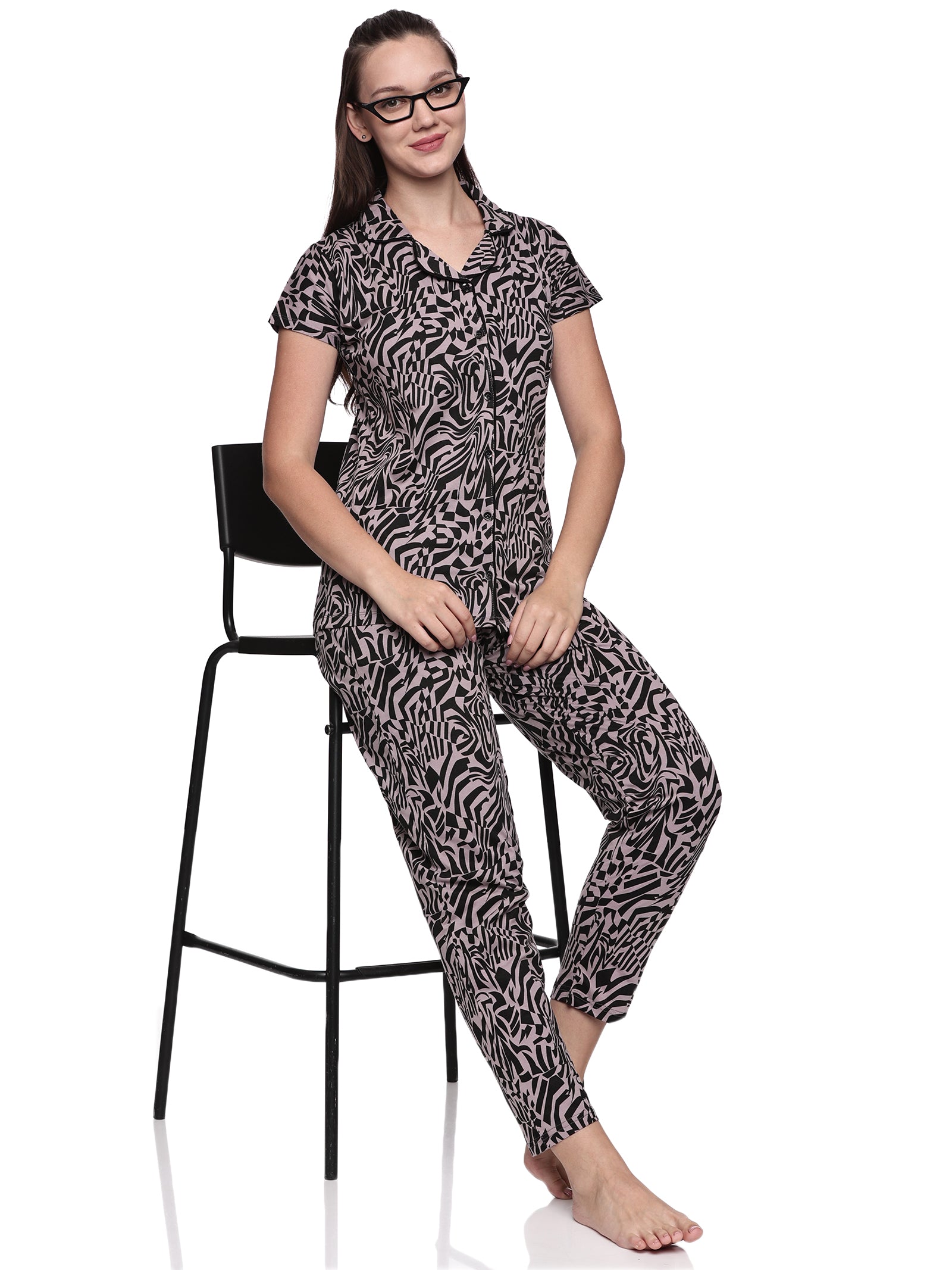 Cotton Lycra Short Sleeve Printed Shirt and Pant Set - 6389 A Teens Lifestyle
