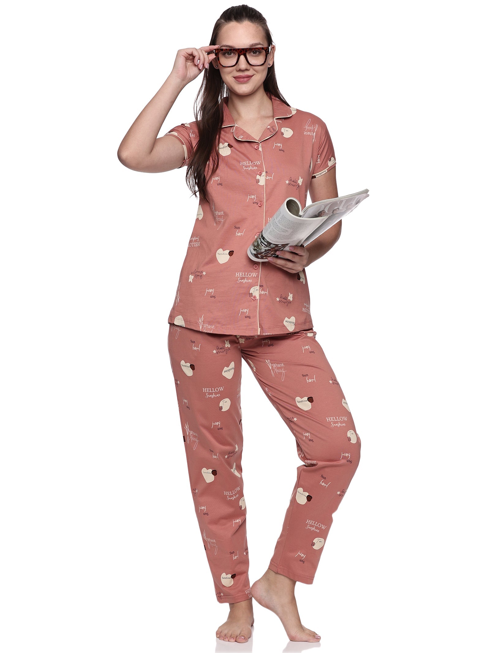 Cotton Lycra Short Sleeve Printed Shirt and Pant Set - 6555 A Teens Lifestyle