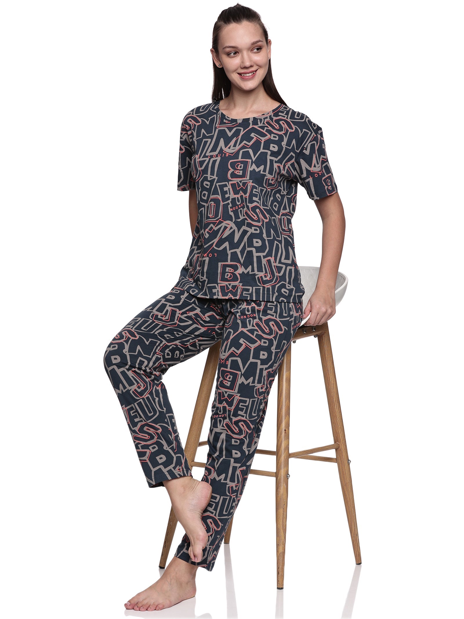 Cotton Lycra Drop Sleeve Printed T-shirt and Pant Set - 6345 B Teens Lifestyle